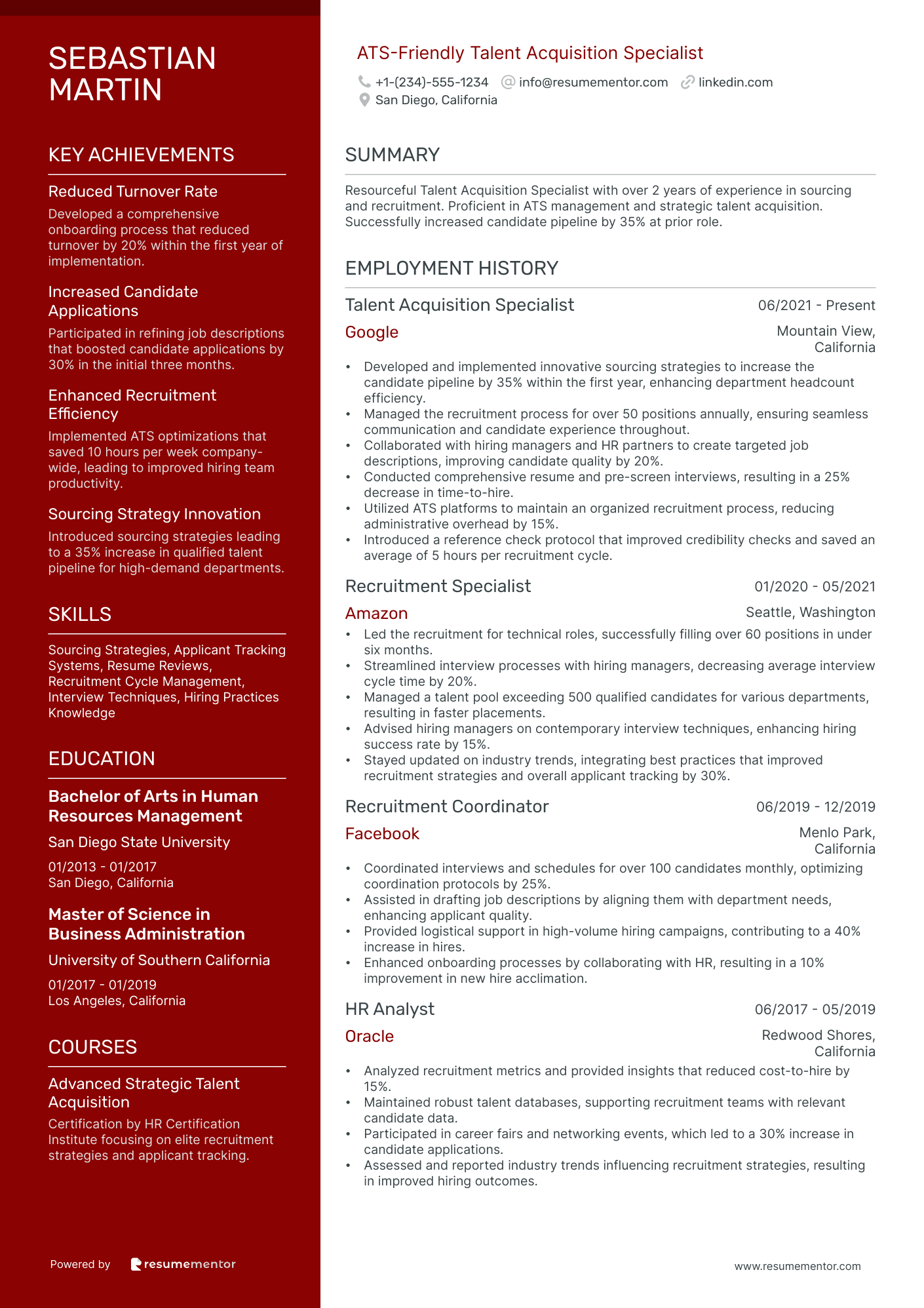 ATS Friendly Talent Acquisition Specialist