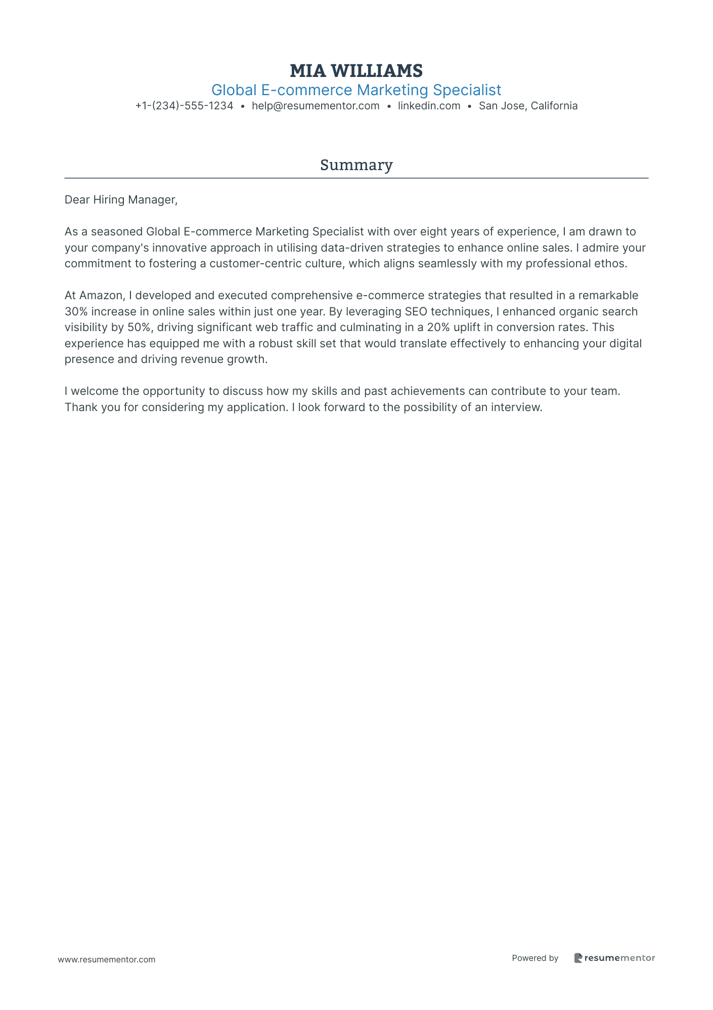 Global E commerce Marketing Specialist