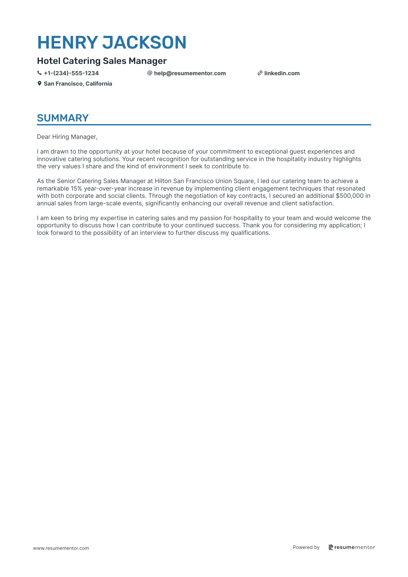 Hotel Catering Sales Manager