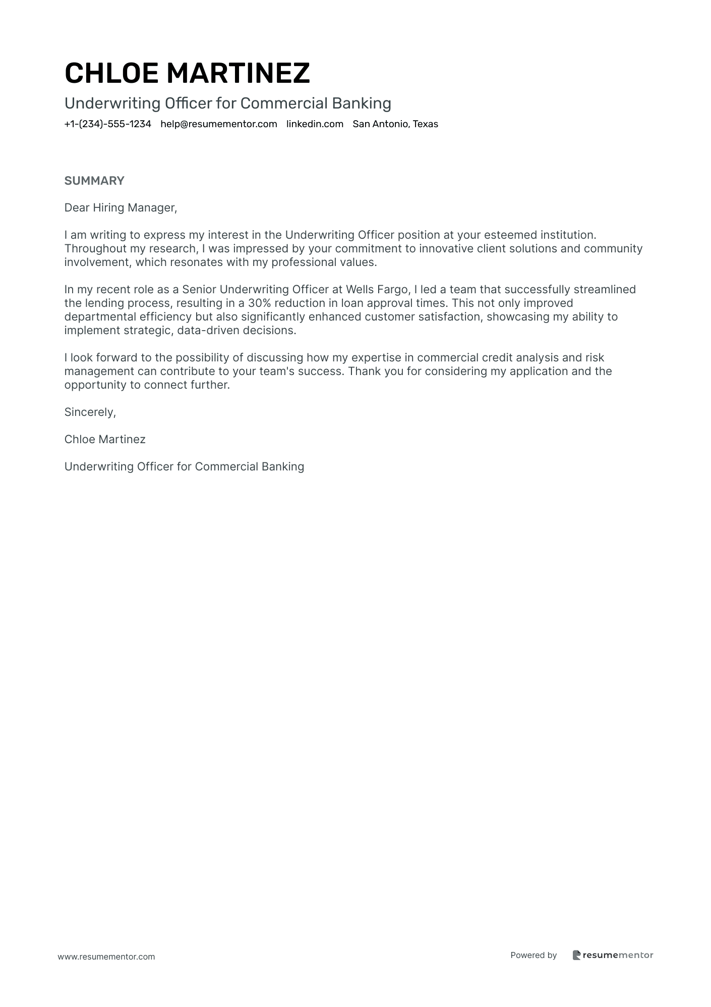 Underwriting Officer for Commercial Banking