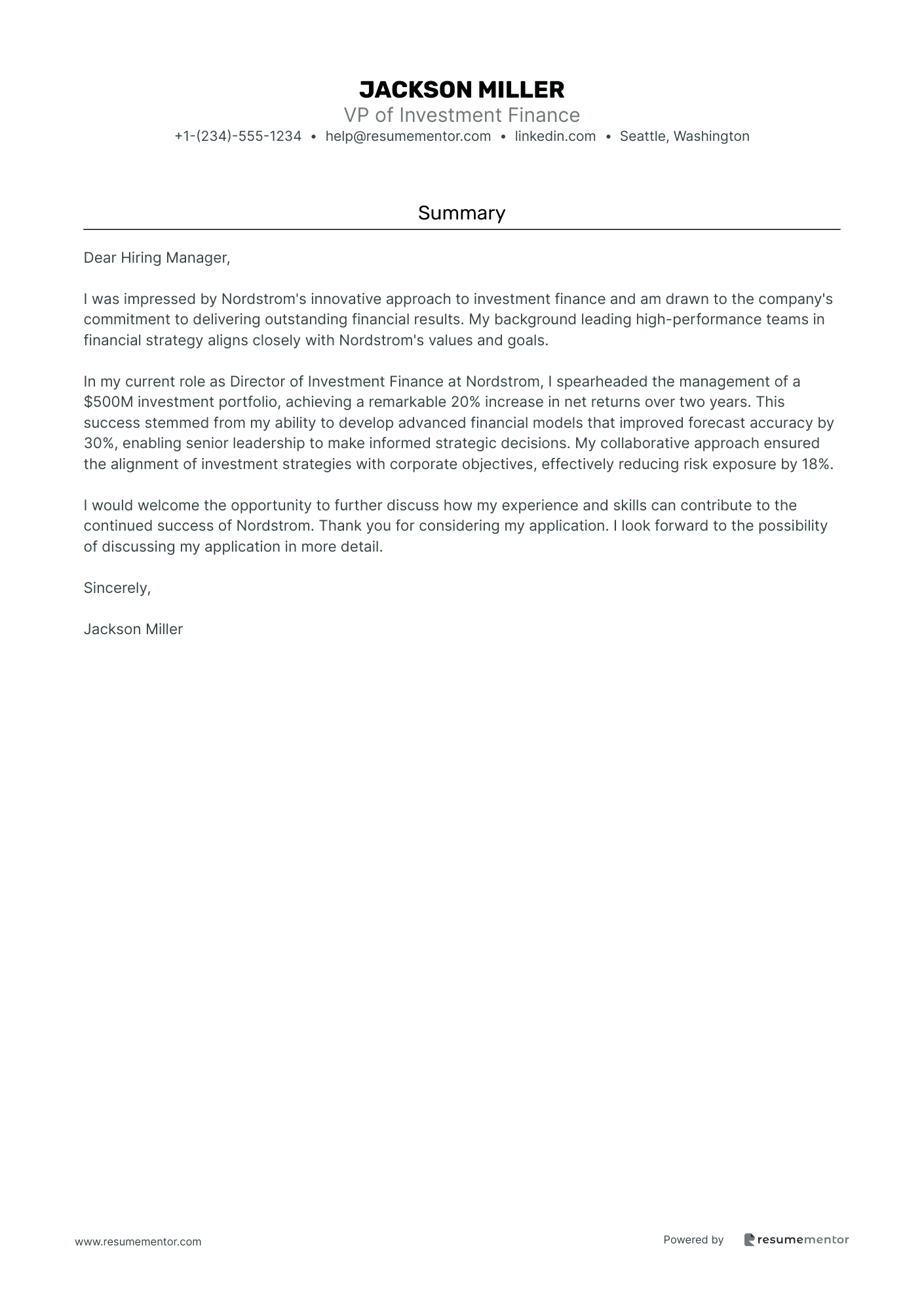 VP of Investment Finance