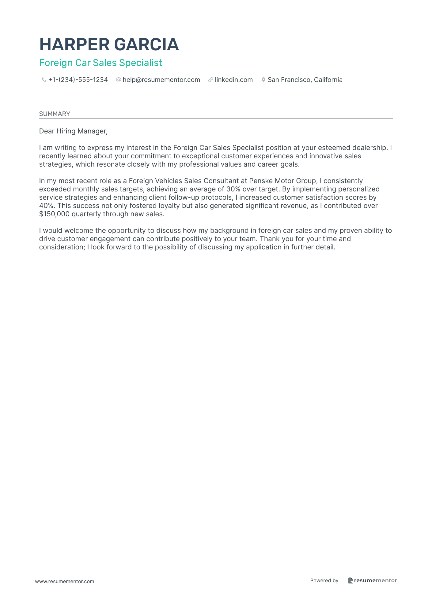 Foreign Car Sales Specialist