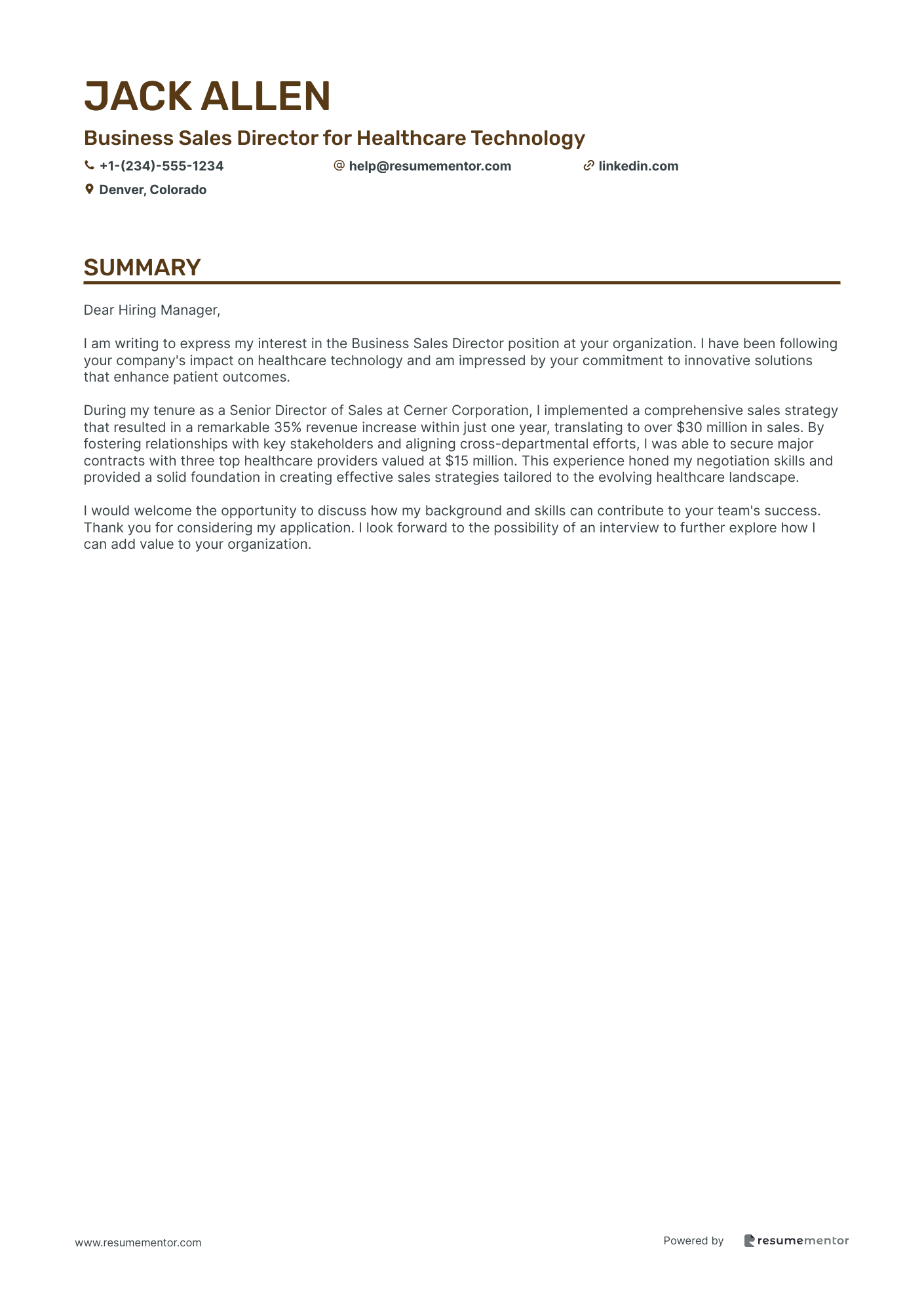 Business Sales Director for Healthcare Technology