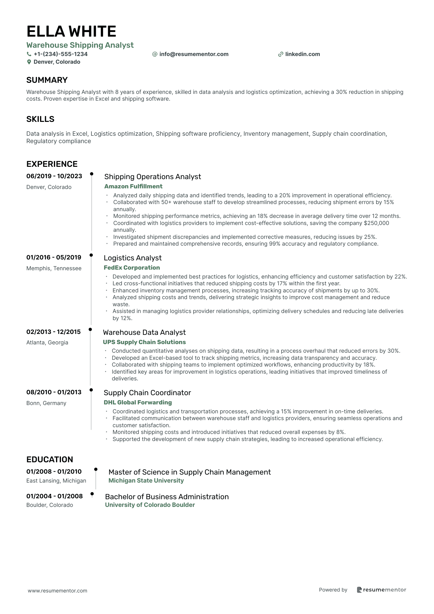 Warehouse Shipping Analyst