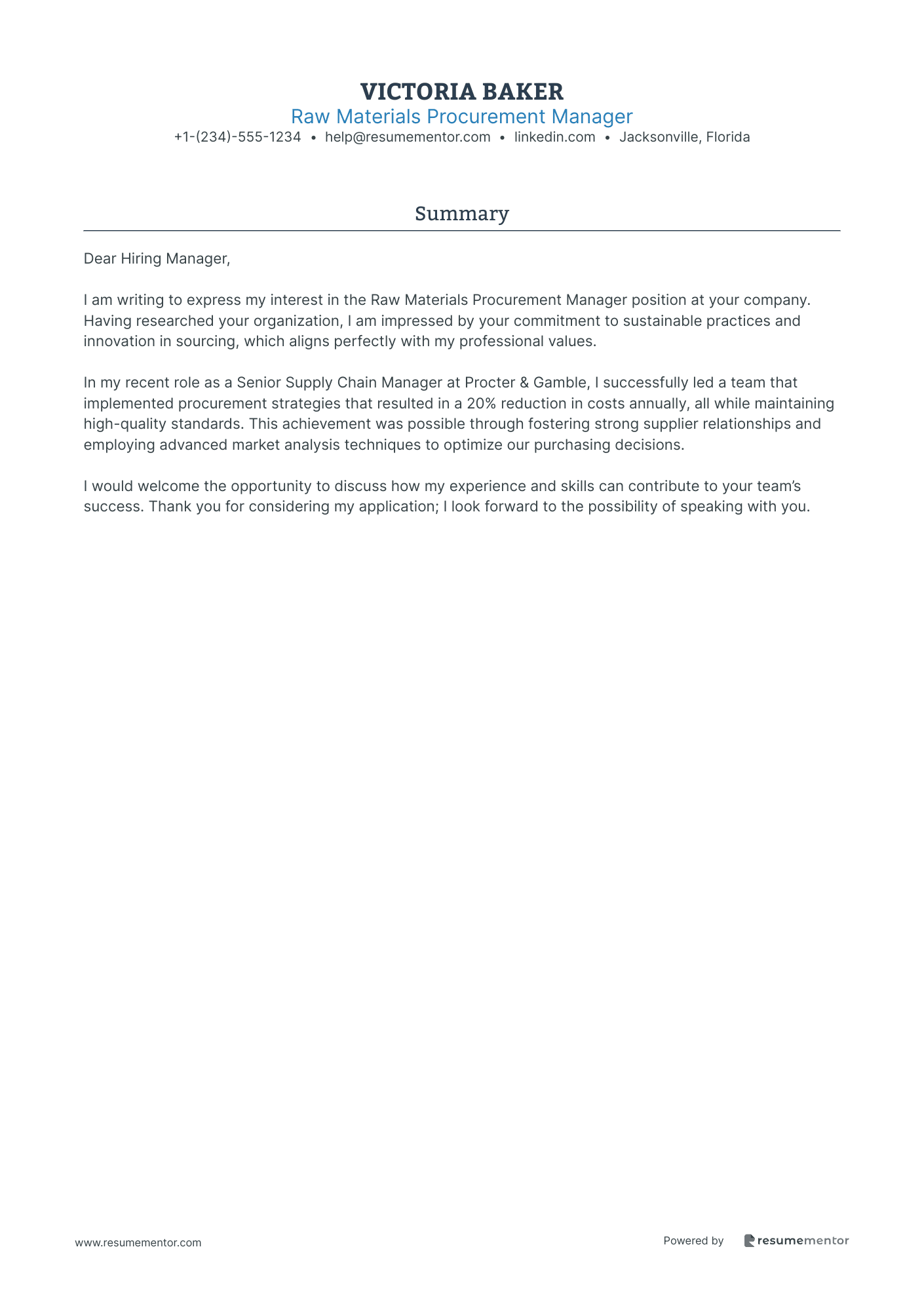 Raw Materials Procurement Manager