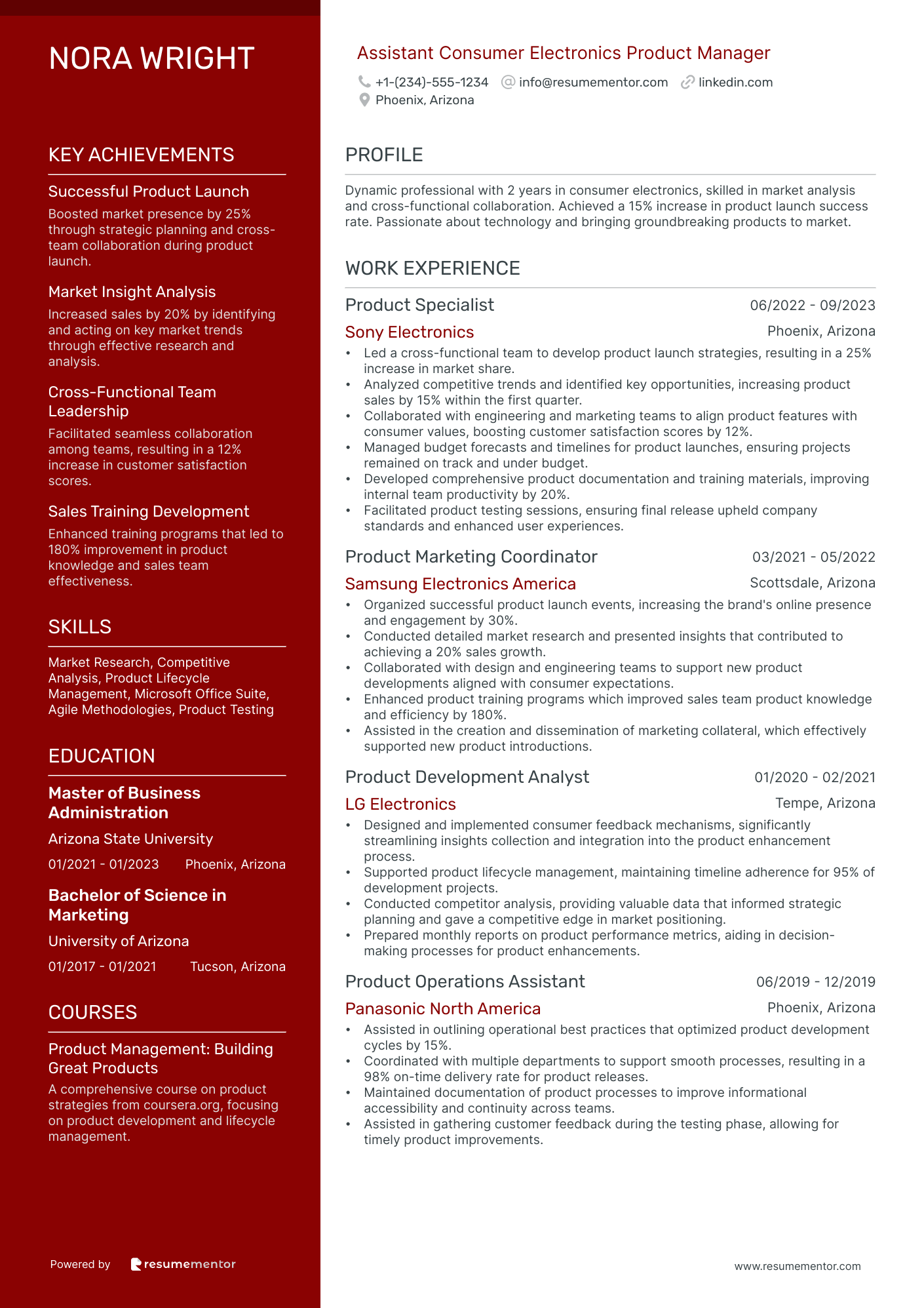 Assistant Consumer Electronics Product Manager