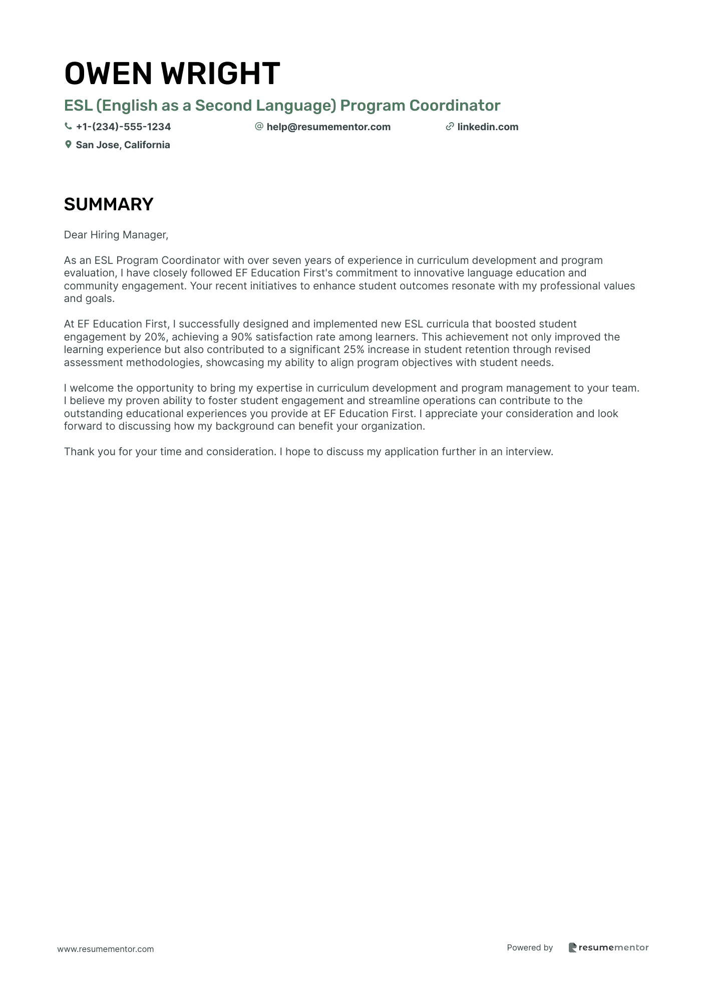 ESL (English as a Second Language) Program Coordinator