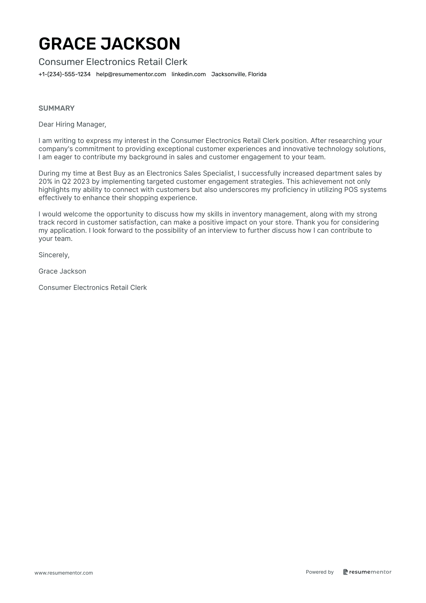 Consumer Electronics Retail Clerk