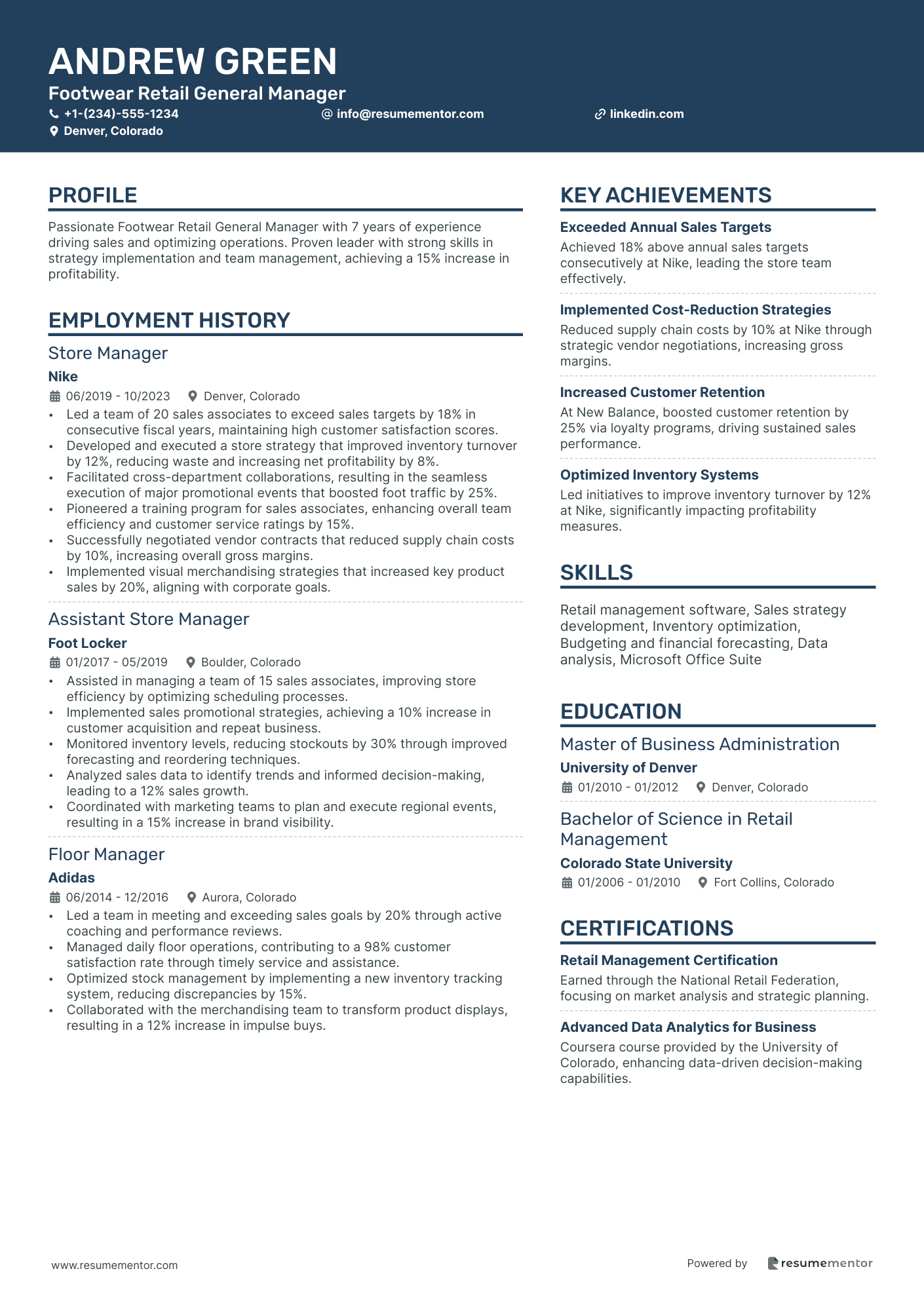 Footwear Retail General Manager