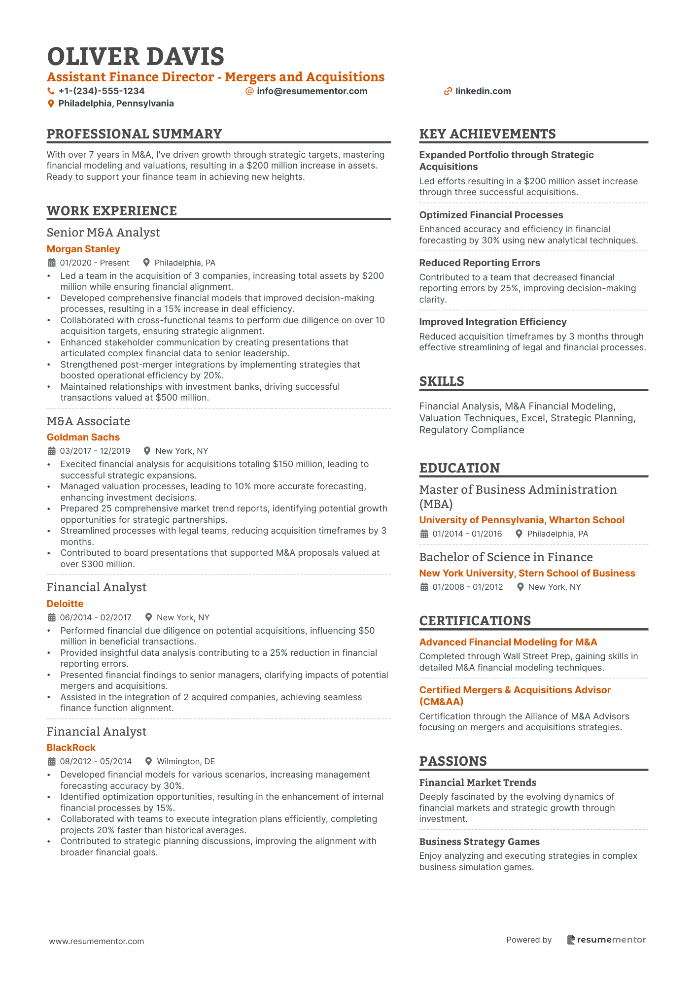 Assistant Finance Director   Mergers and Acquisitions