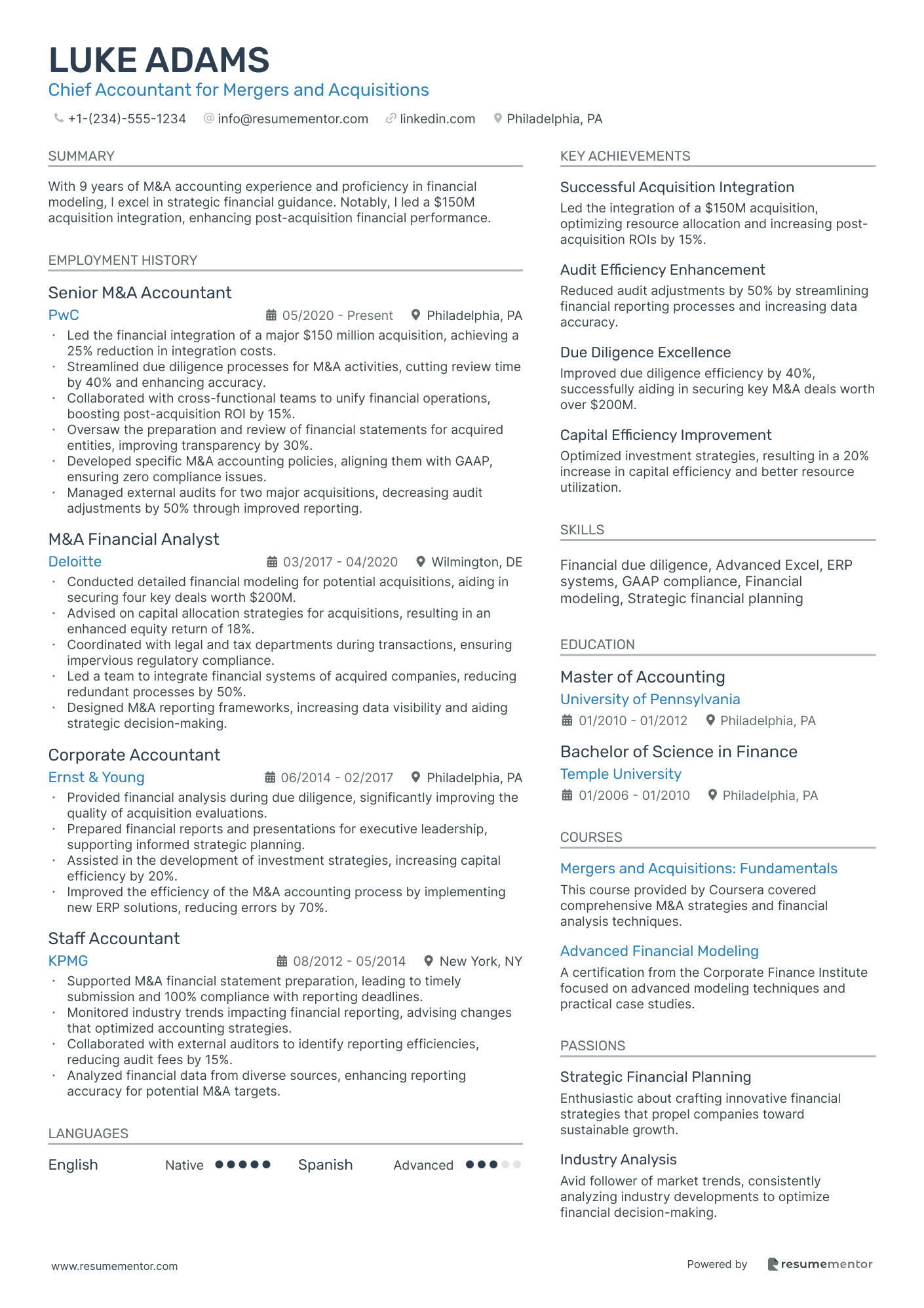 Chief Accountant for Mergers and Acquisitions
