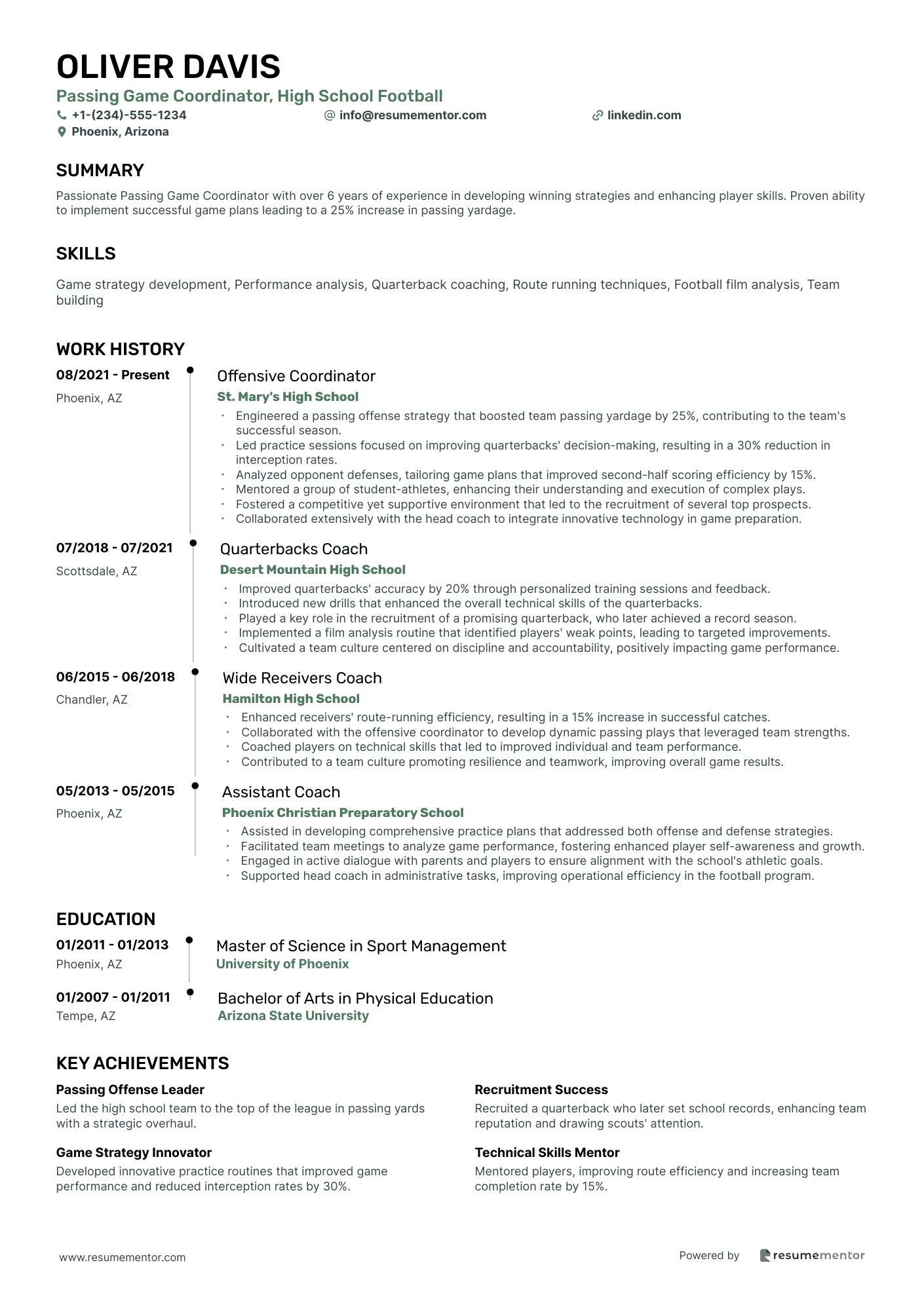 Passing Game Coordinator, High School Football