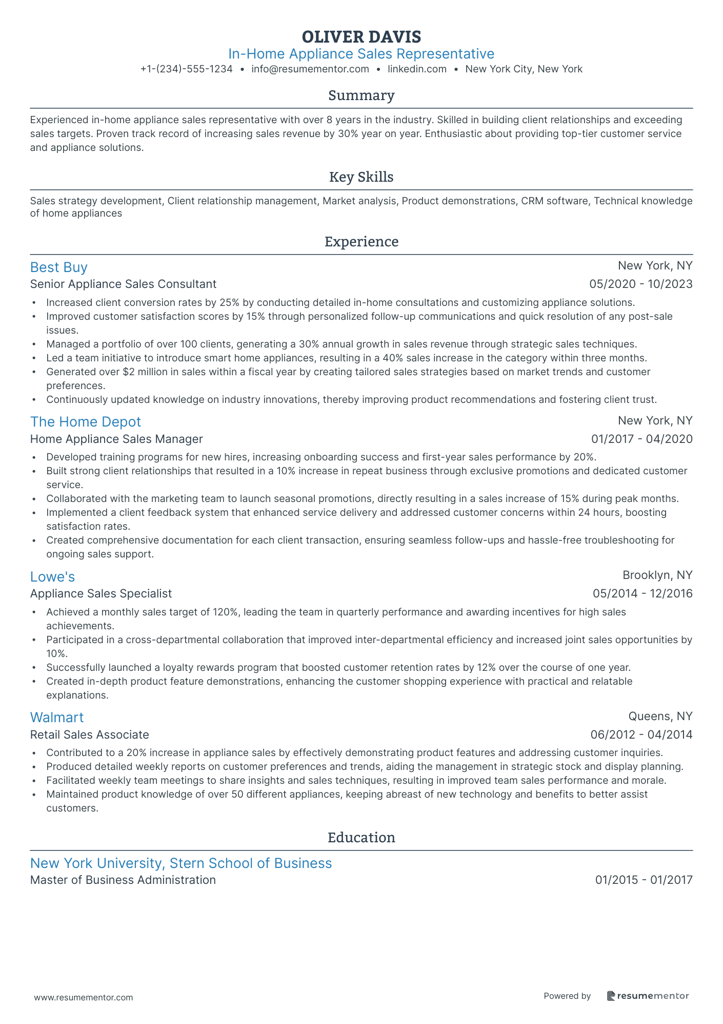 In Home Appliance Sales Representative