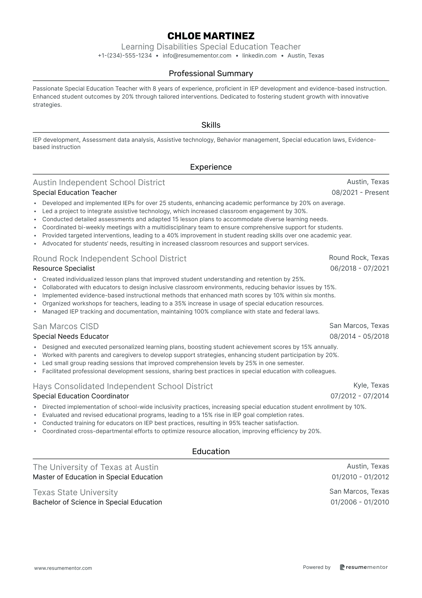 Learning Disabilities Special Education Teacher