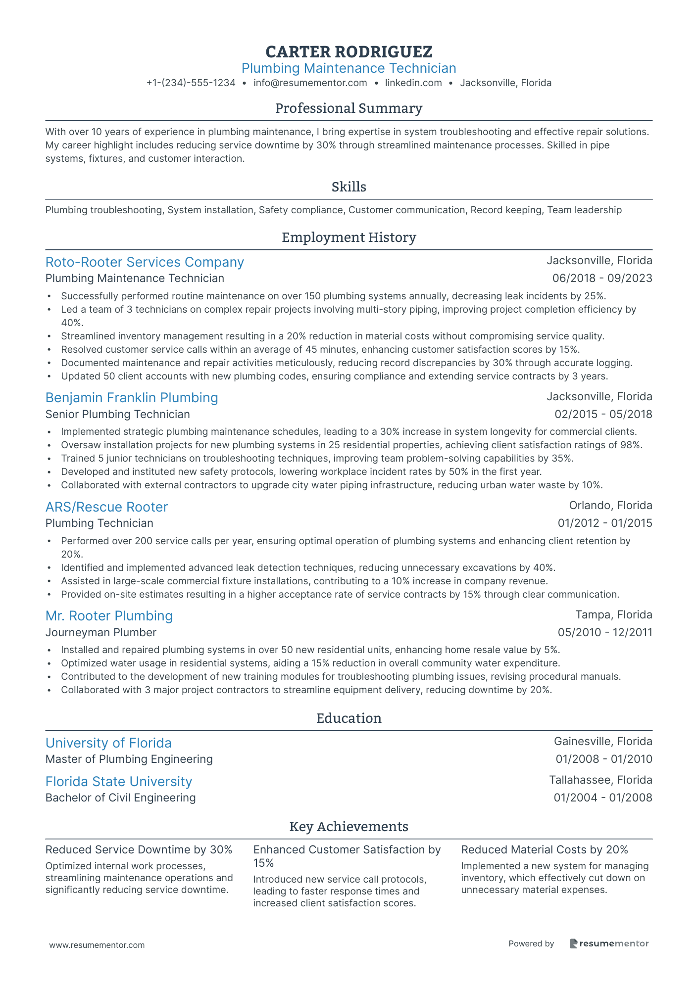 Plumbing Maintenance Technician