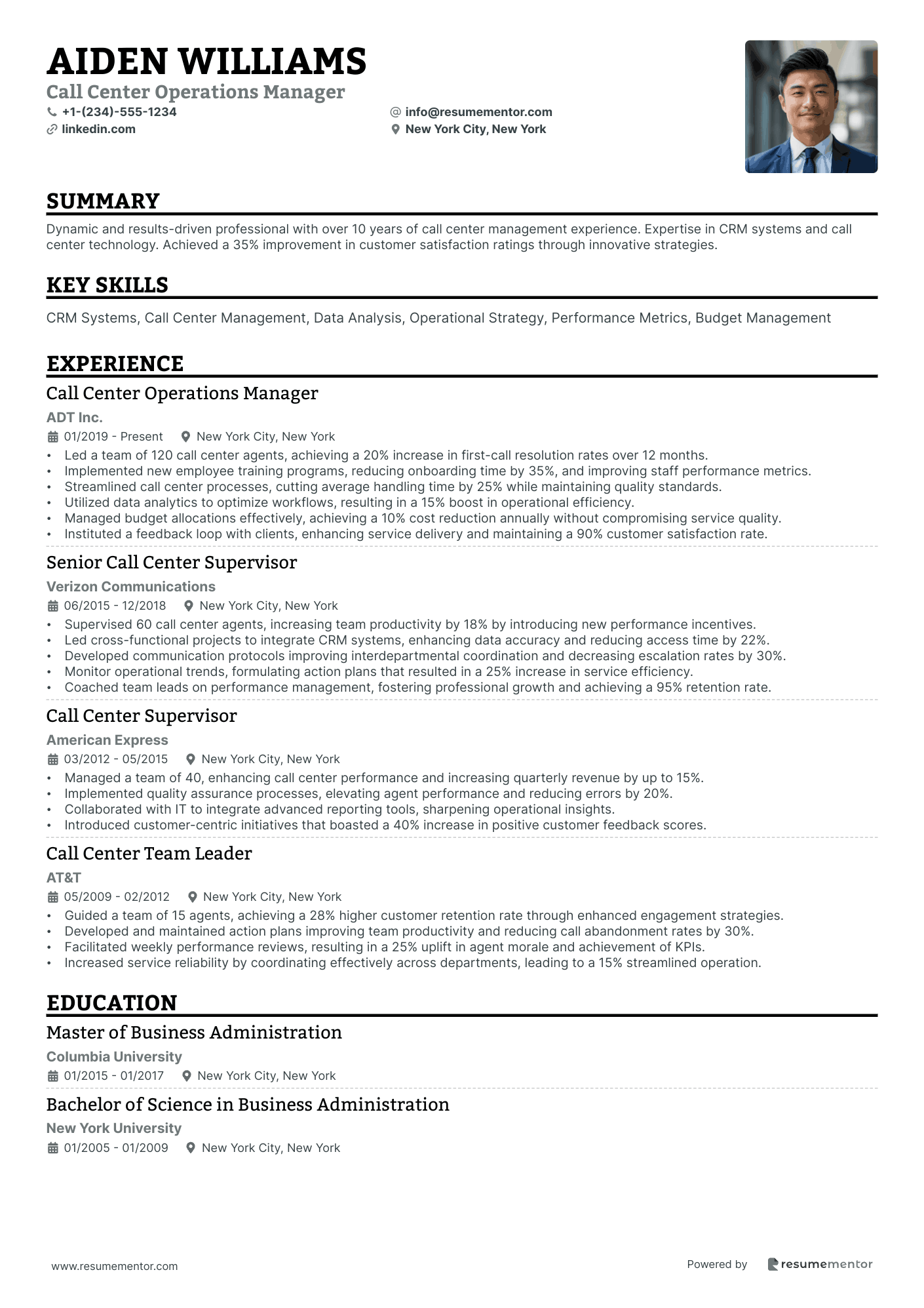 Call Center Operations Manager