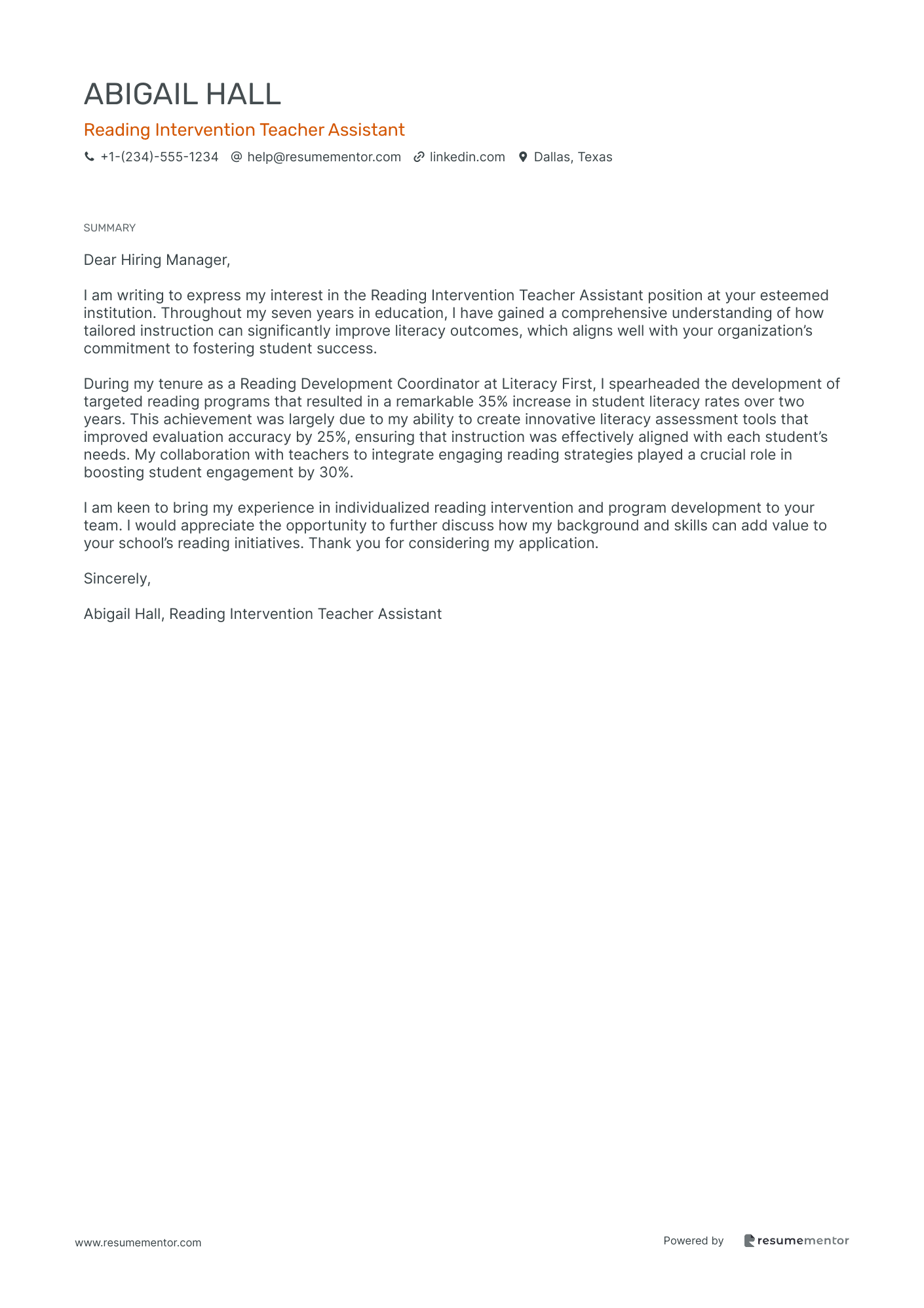 Reading Intervention Teacher Assistant