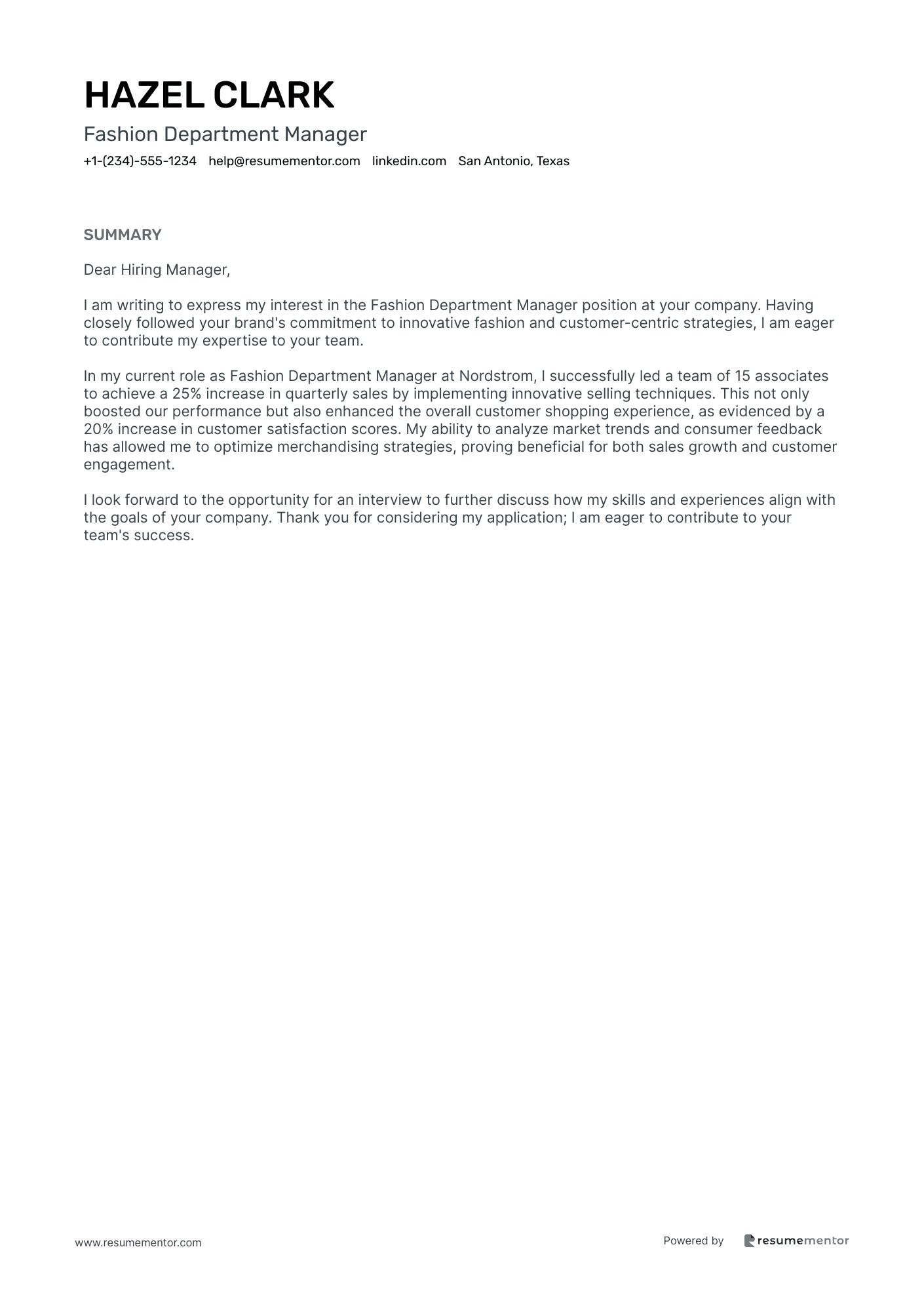 Fashion Department Manager