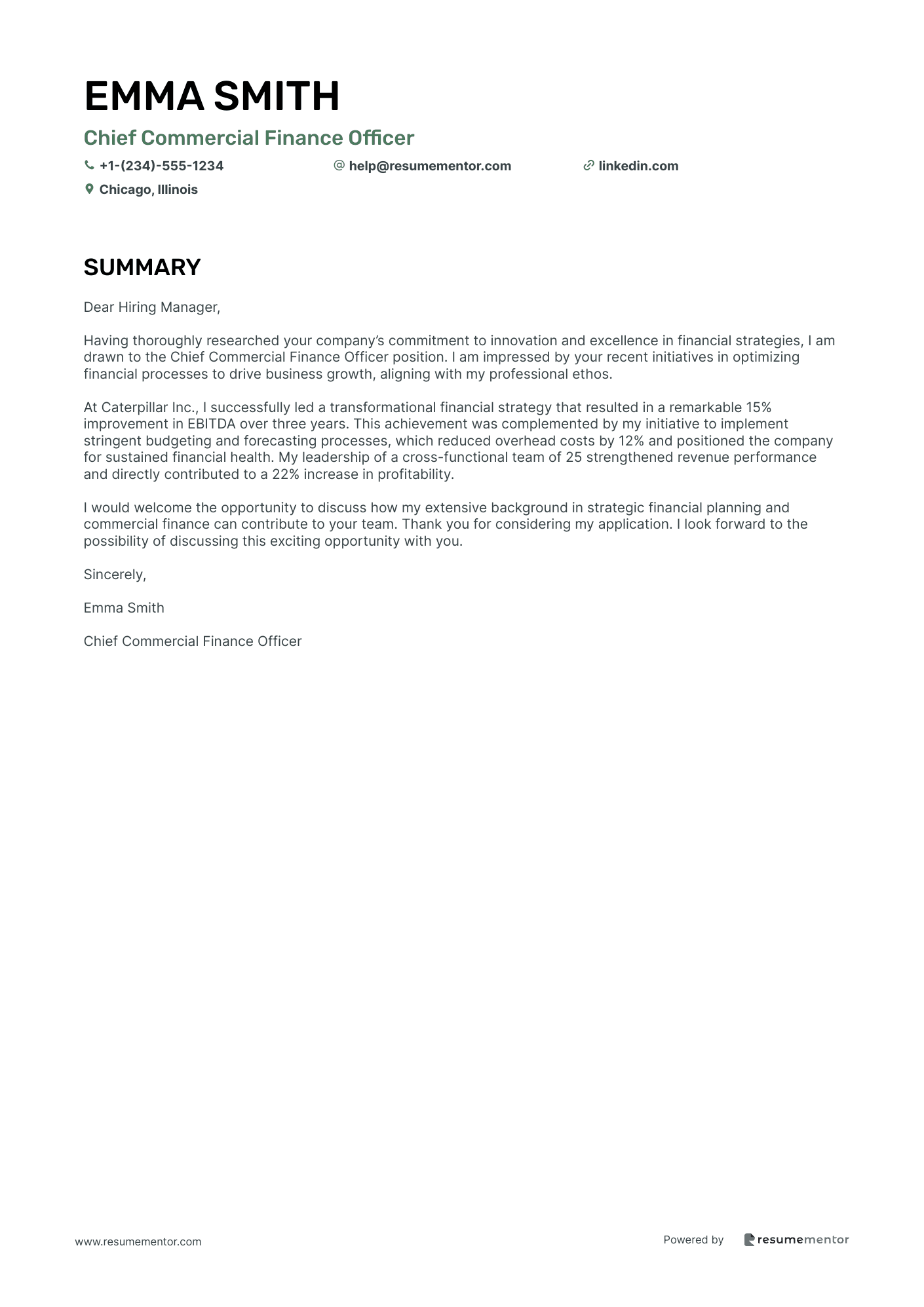 Chief Commercial Finance Officer