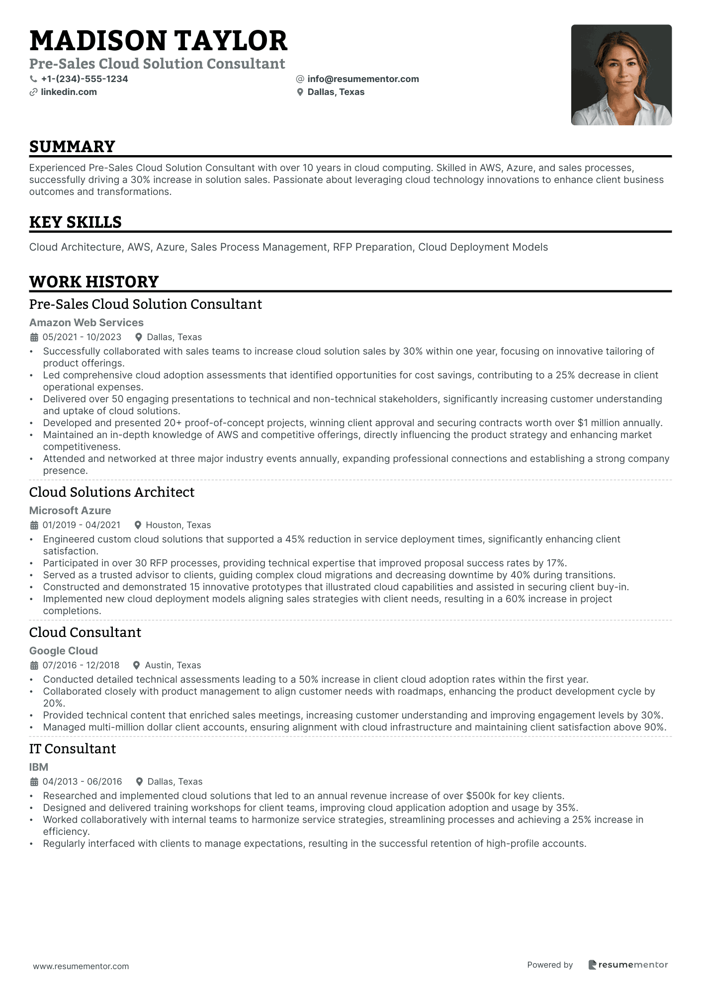 Pre Sales Cloud Solution Consultant