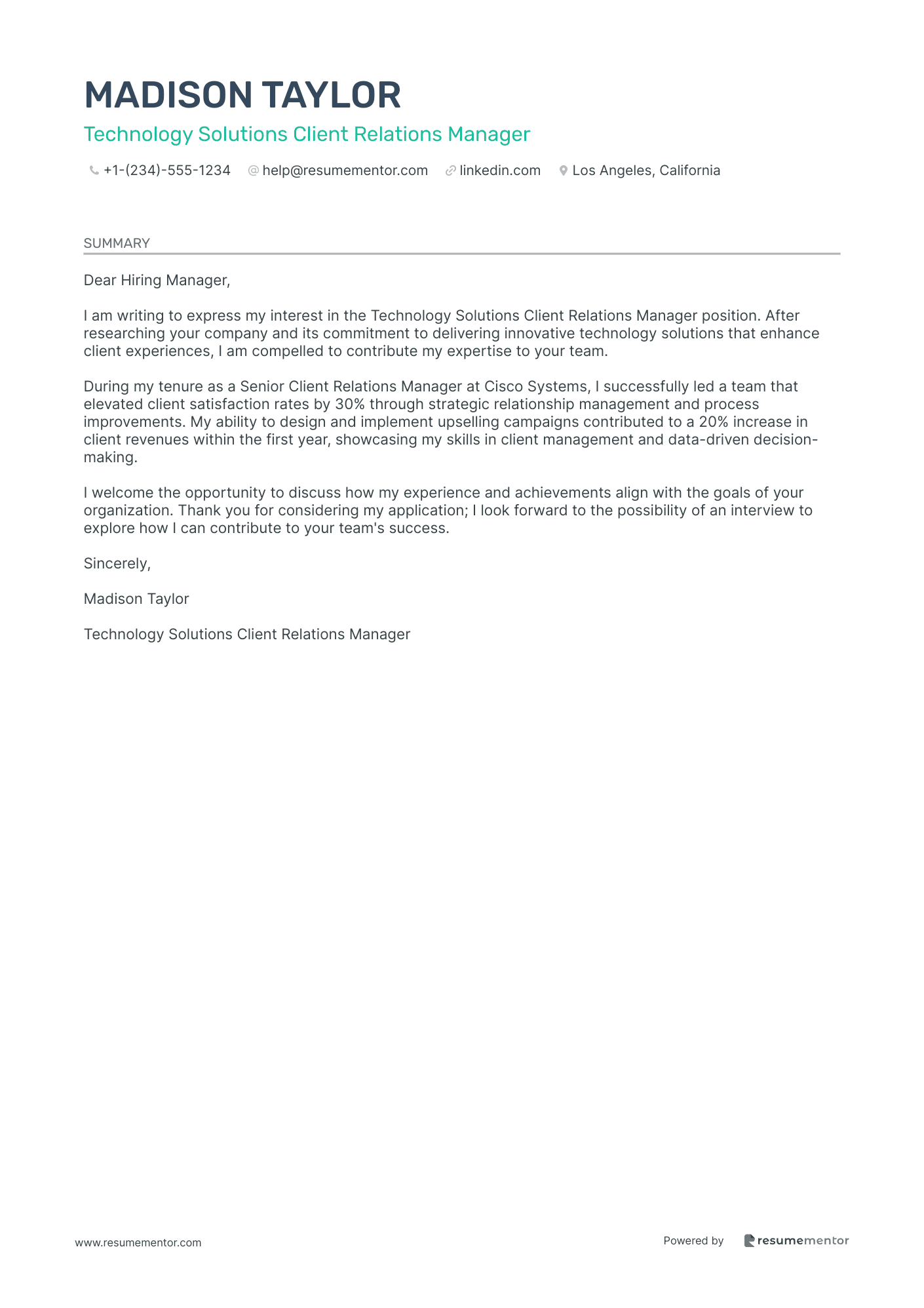 Technology Solutions Client Relations Manager