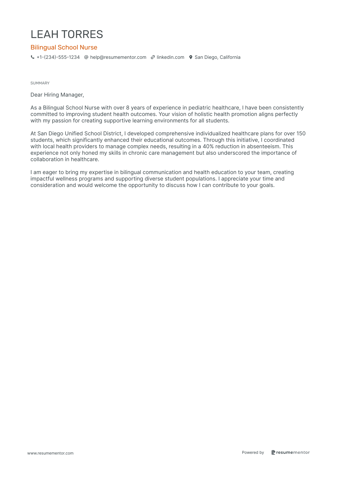 Bilingual School Nurse