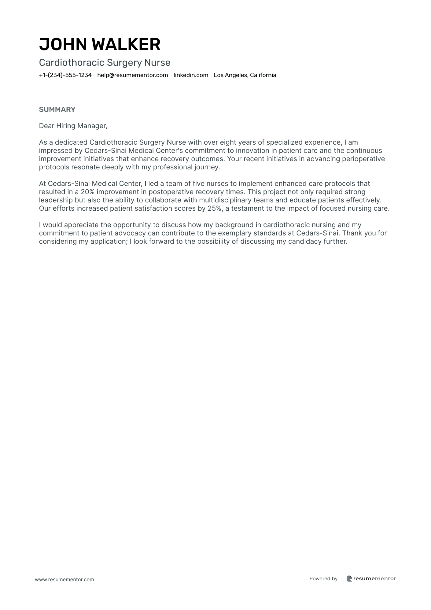 Cardiothoracic Surgery Nurse