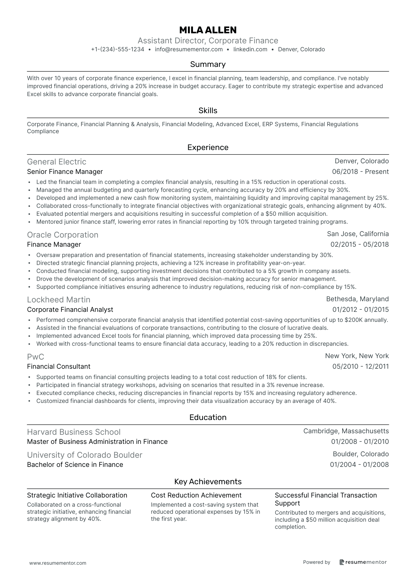 Assistant Director, Corporate Finance