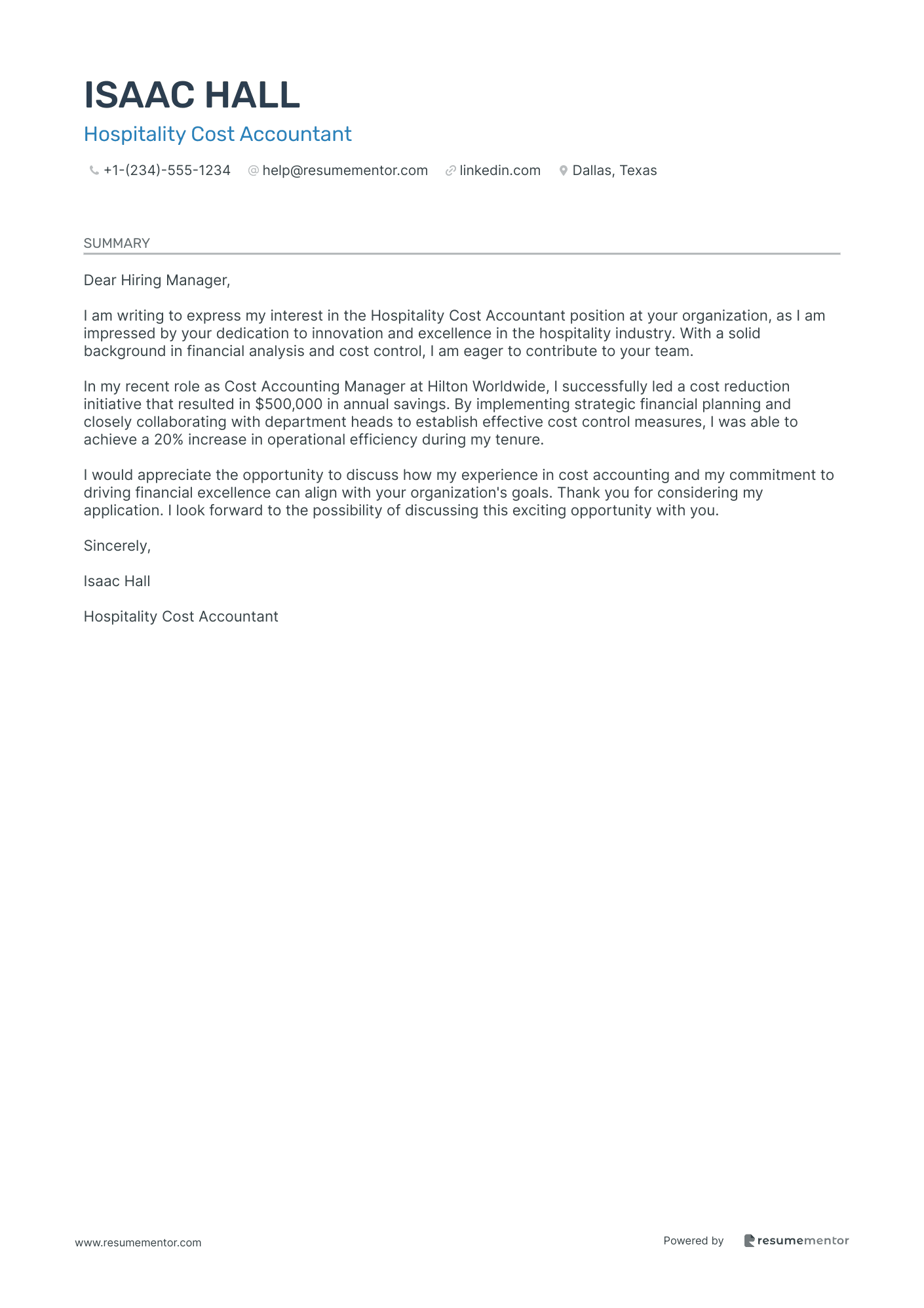 Hospitality Cost Accountant