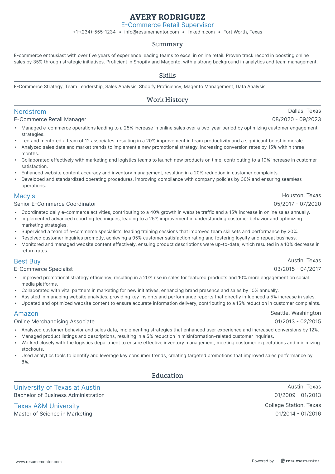 E Commerce Retail Supervisor