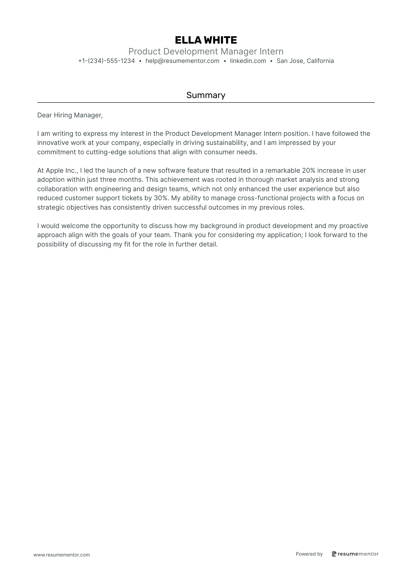 Product Development Manager Intern