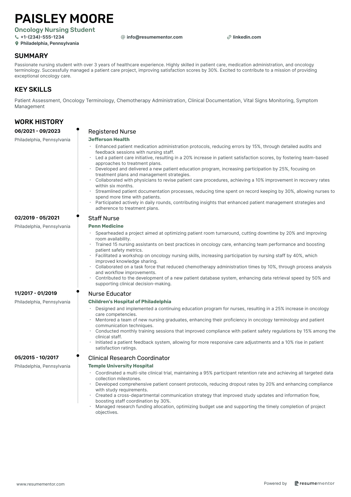 Oncology Nursing Student