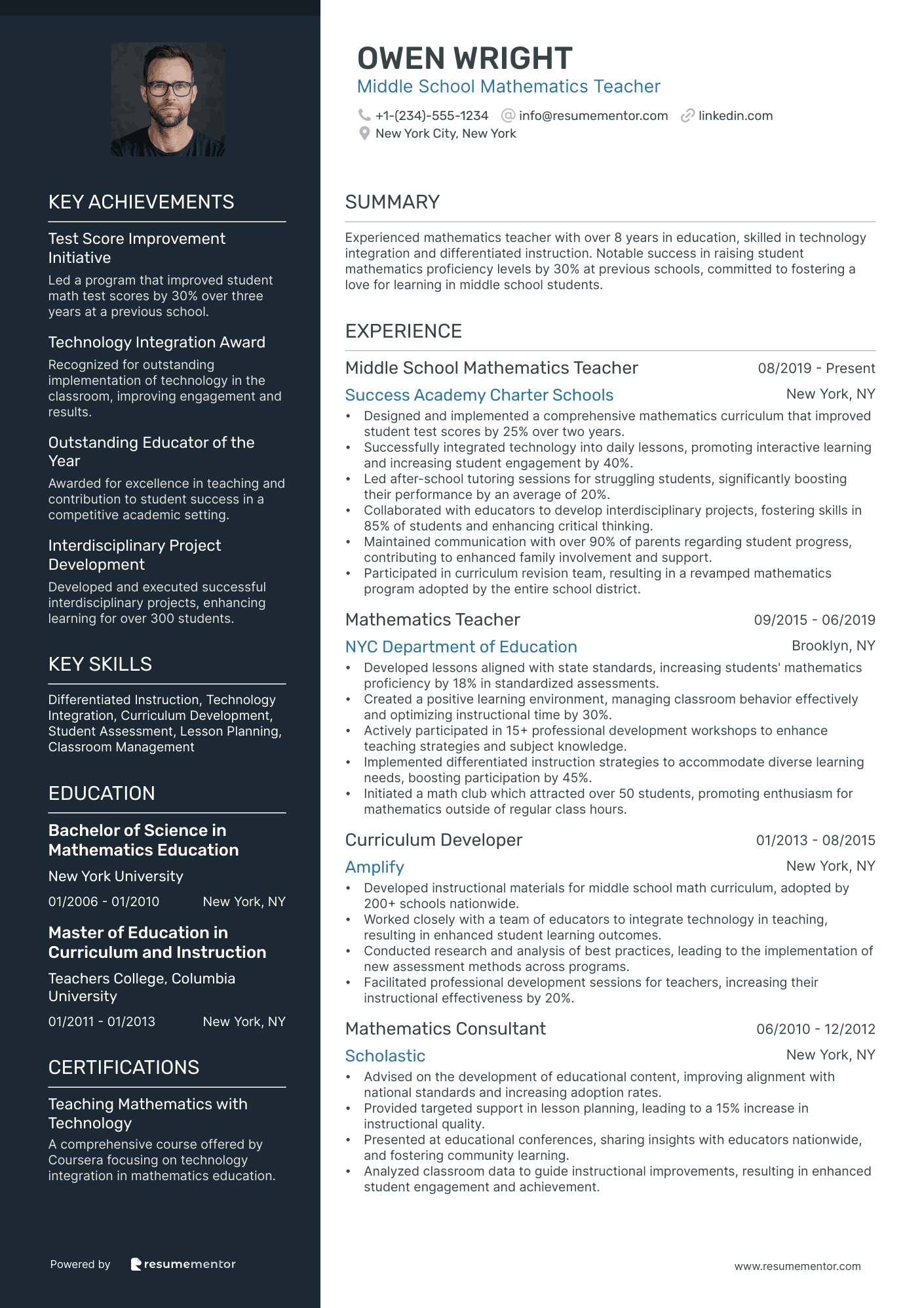 Middle School Mathematics Teacher