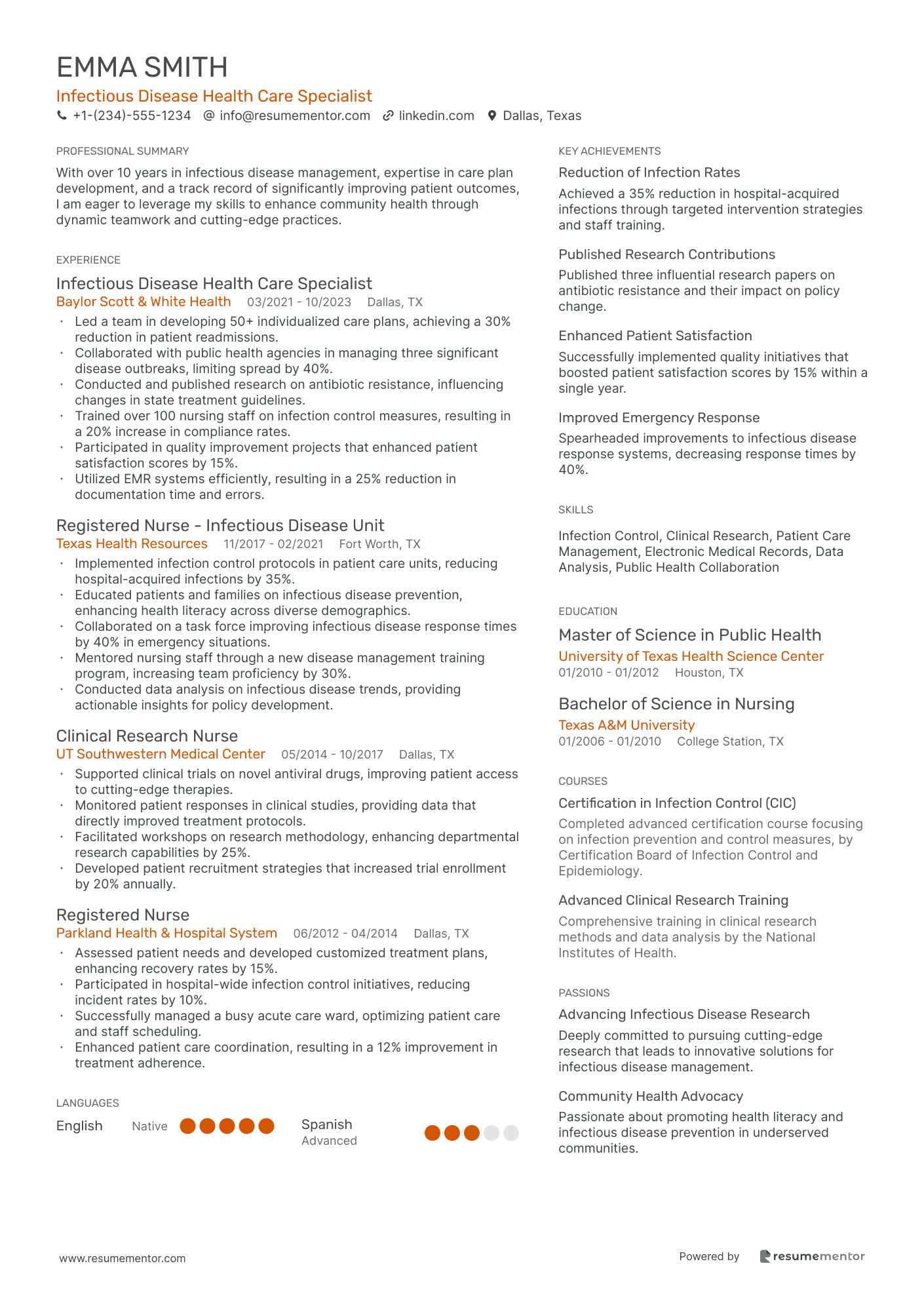 Infectious Disease Health Care Specialist