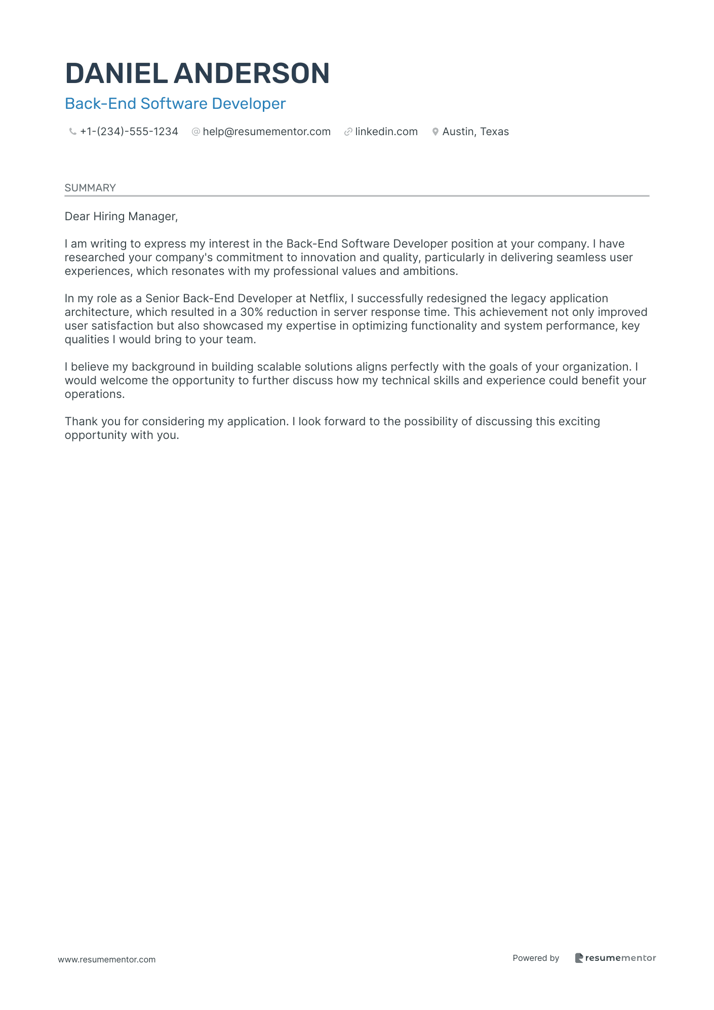 Back End Software Developer