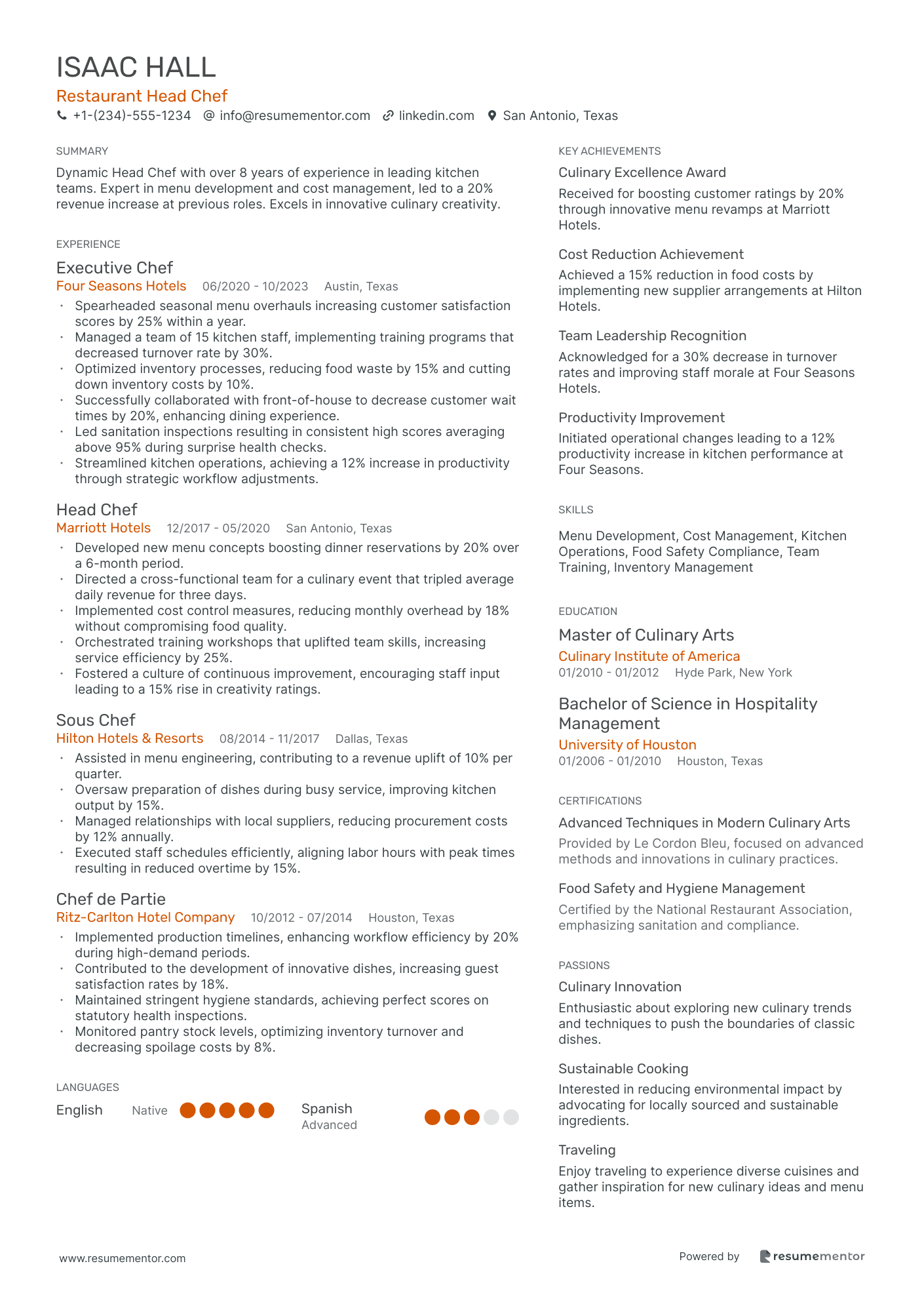 Restaurant Head Chef