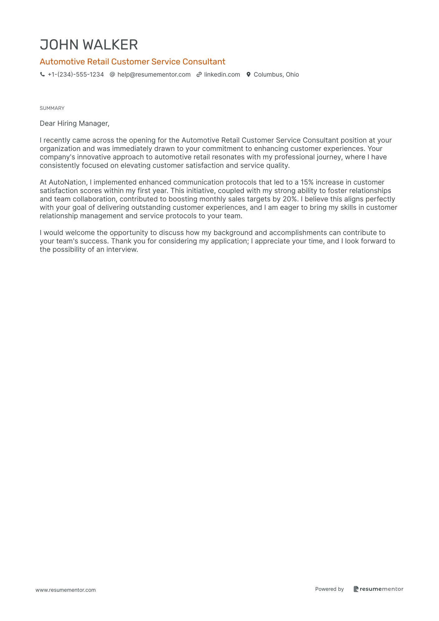 Automotive Retail Customer Service Consultant