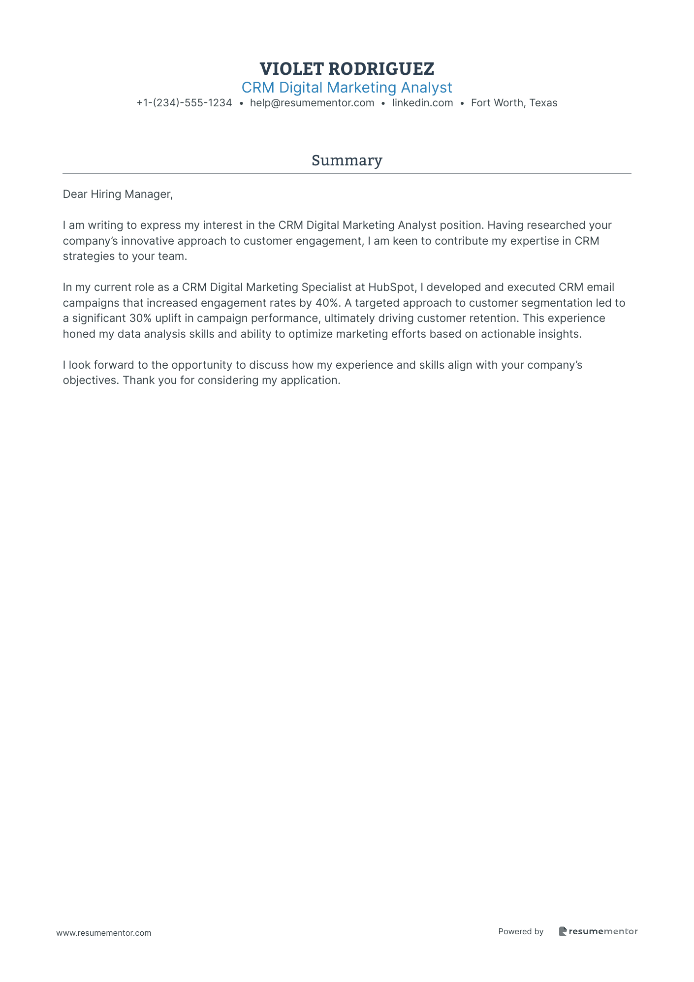 CRM Digital Marketing Analyst