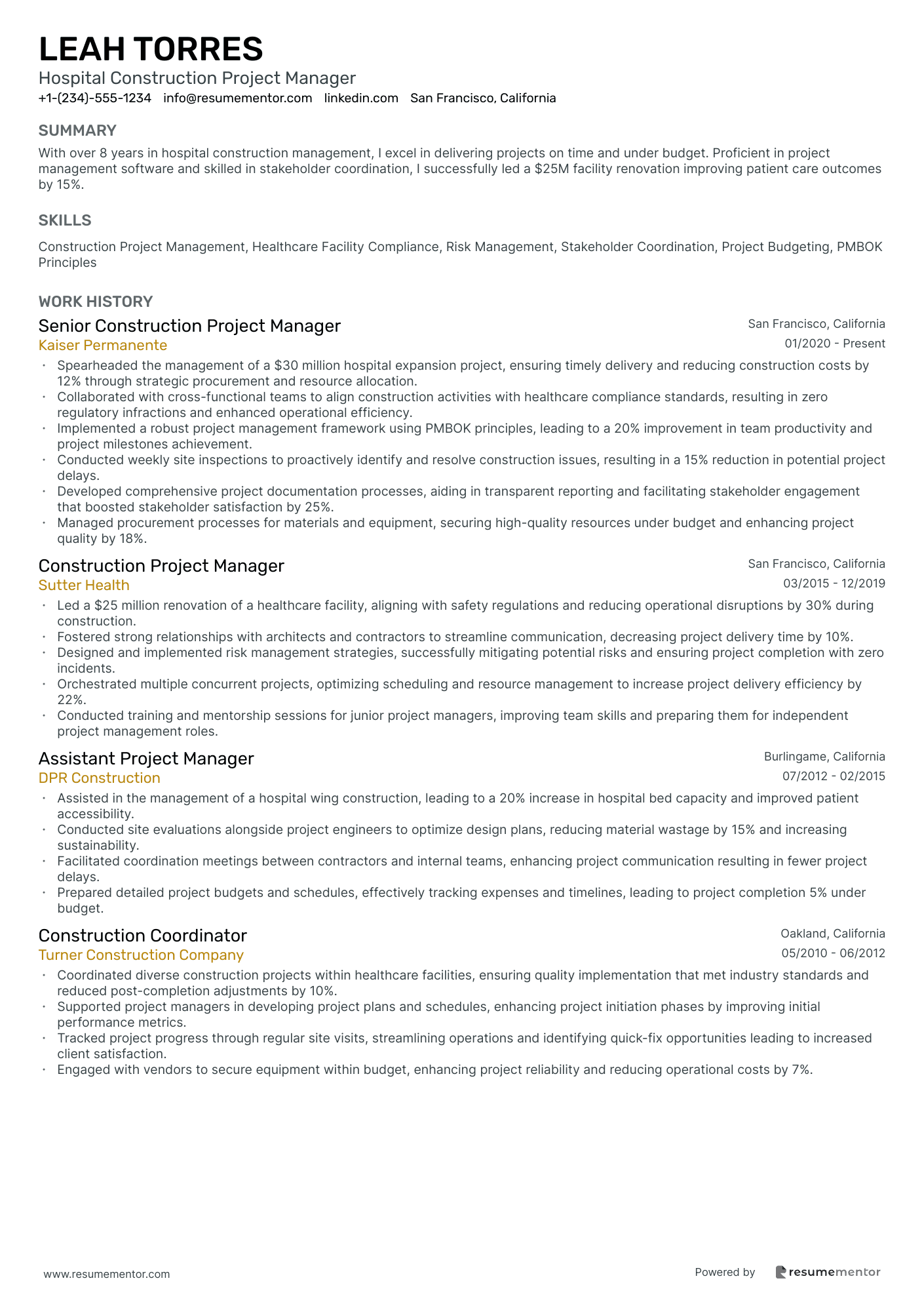 Hospital Construction Project Manager