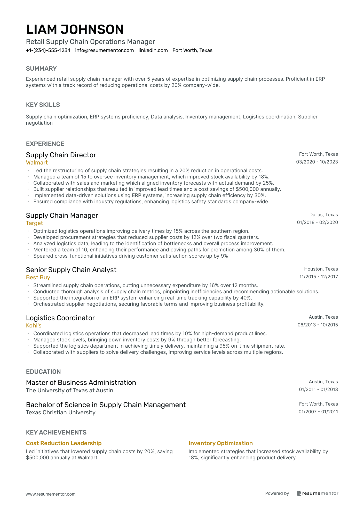 Retail Supply Chain Operations Manager