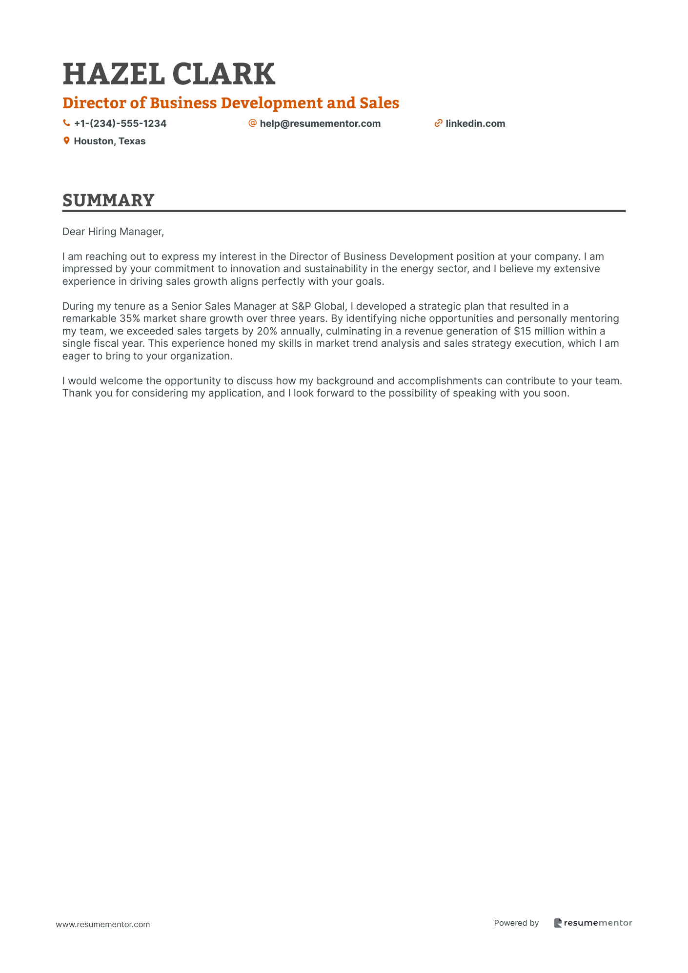 Director of Business Development and Sales