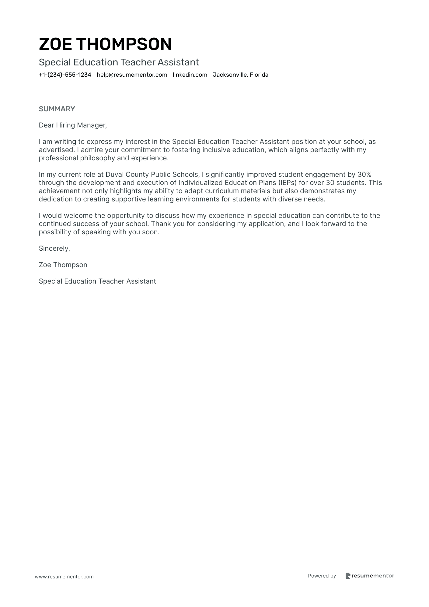 Special Education Teacher Assistant