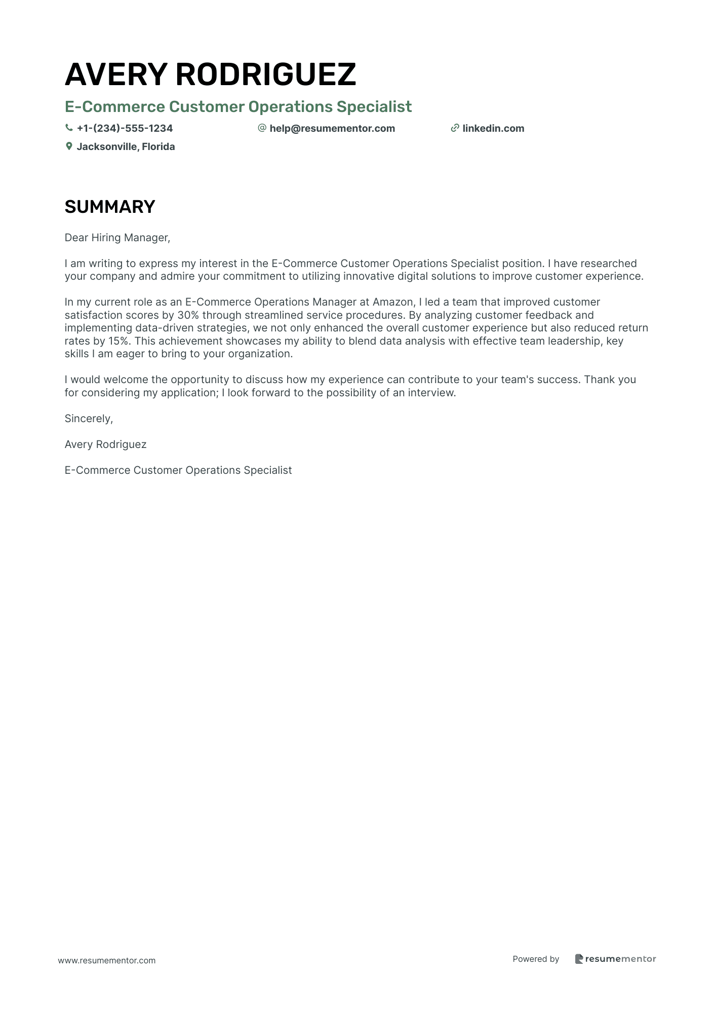 E Commerce Customer Operations Specialist