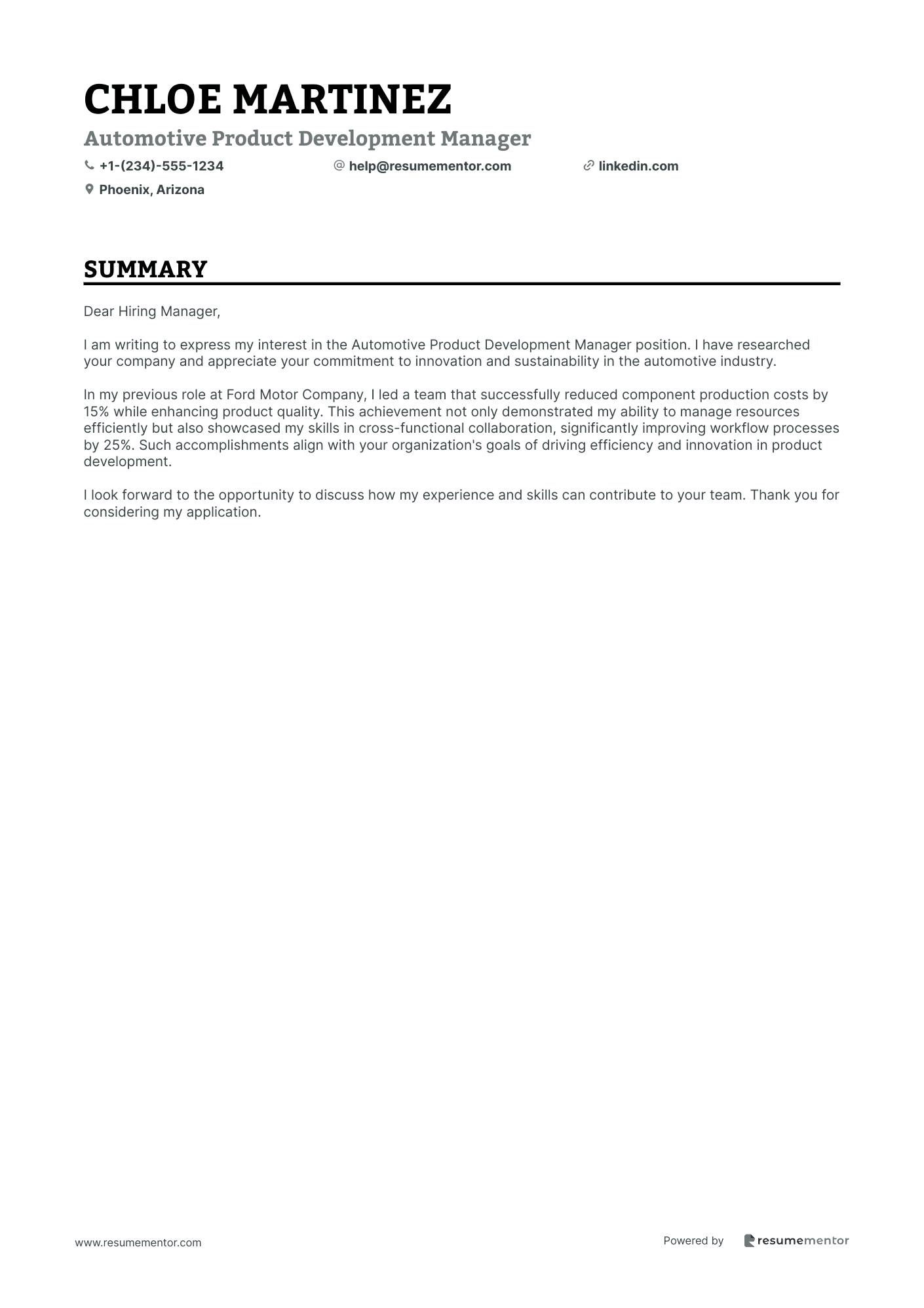 Automotive Product Development Manager