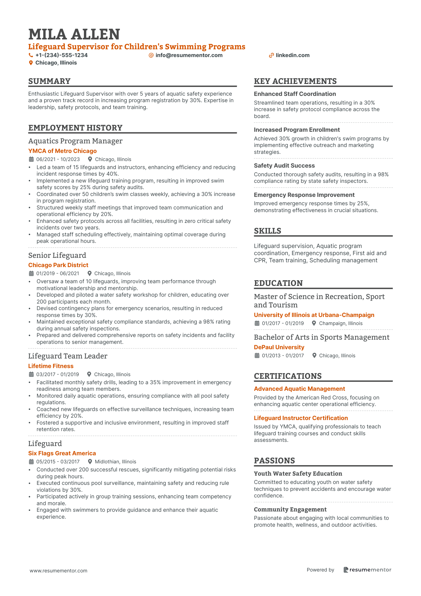Lifeguard Supervisor for Children's Swimming Programs
