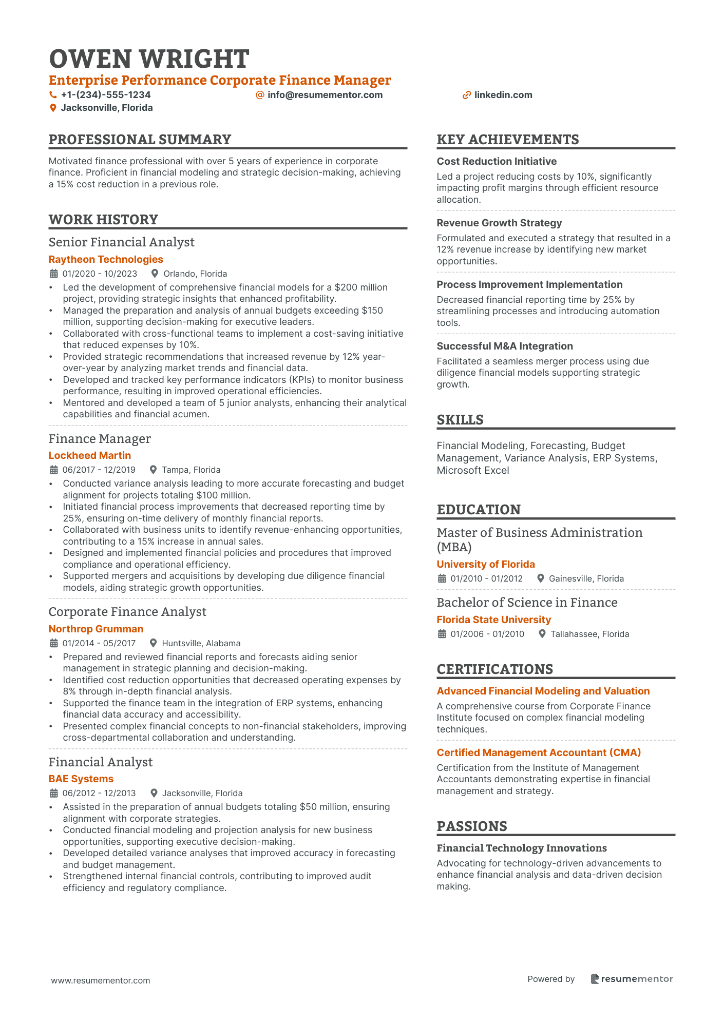 Enterprise Performance Corporate Finance Manager