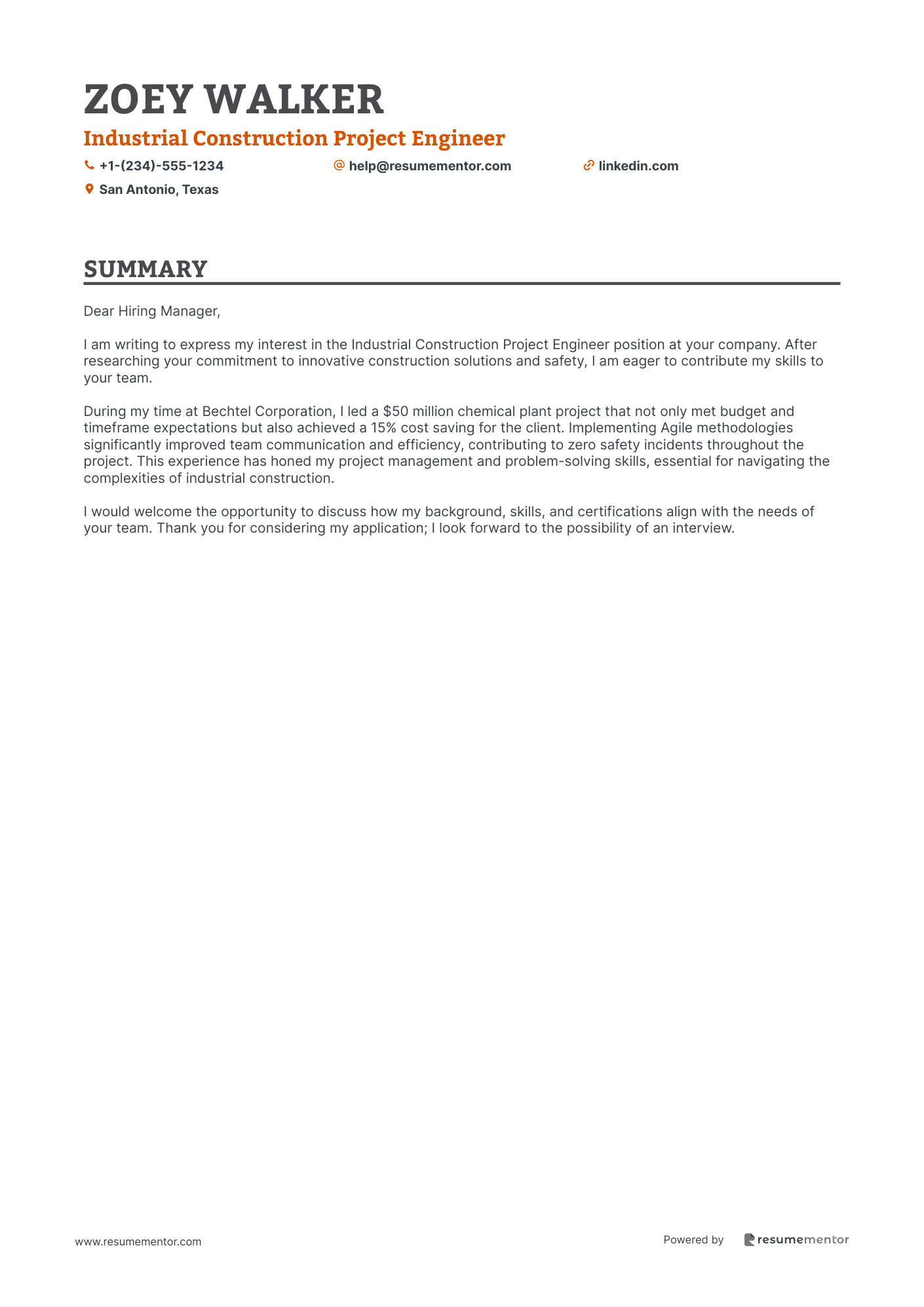 Industrial Construction Project Engineer
