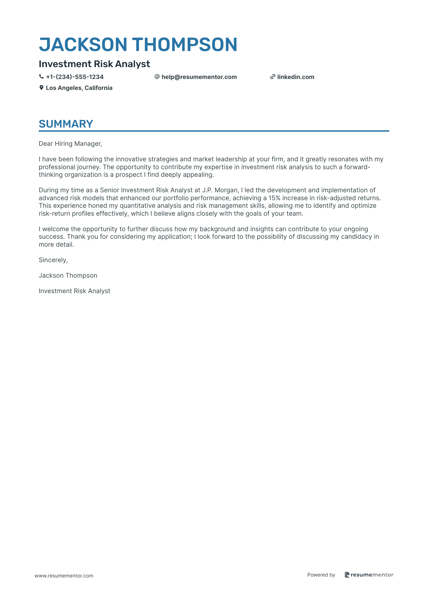 Investment Risk Analyst