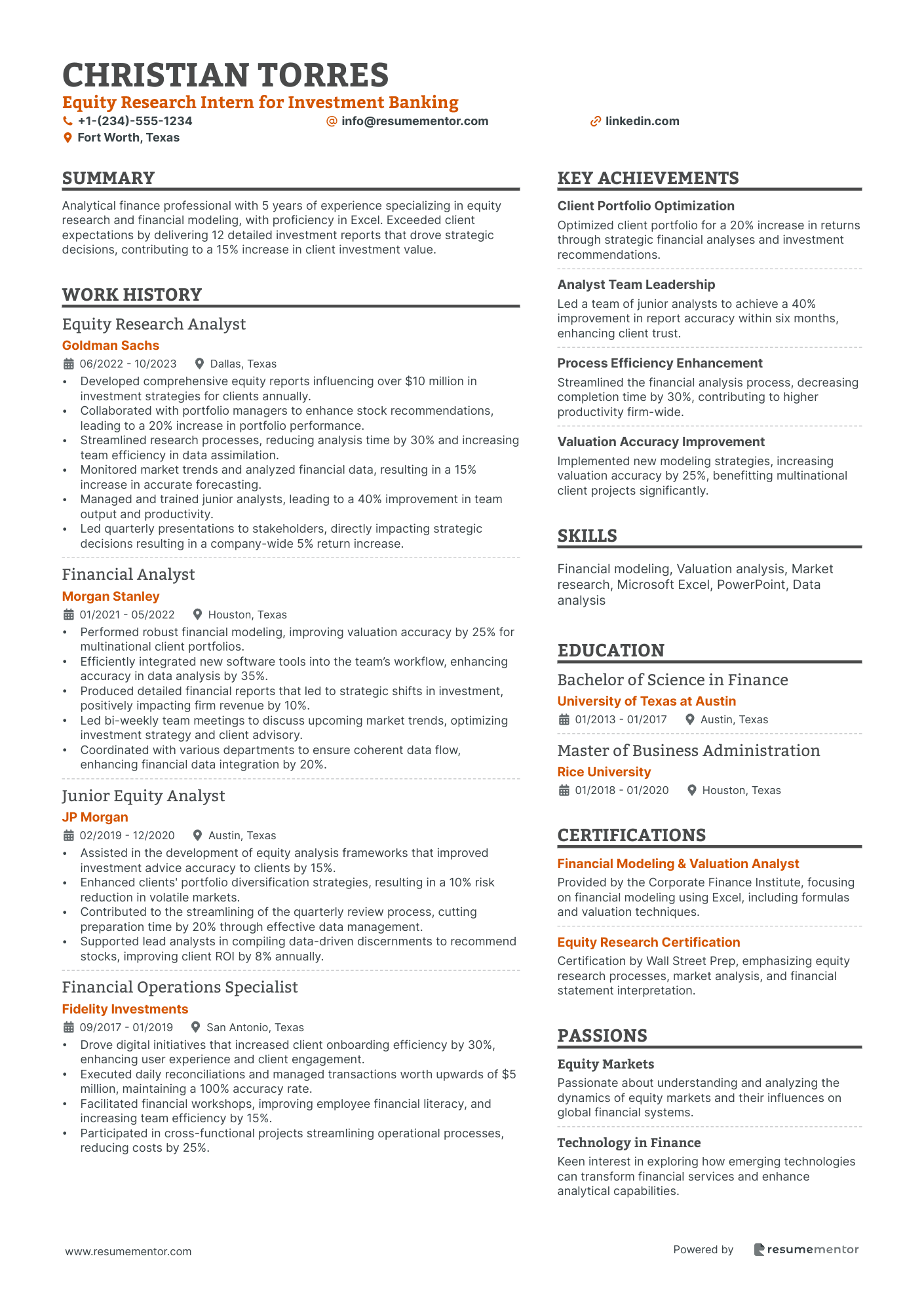 Equity Research Intern for Investment Banking
