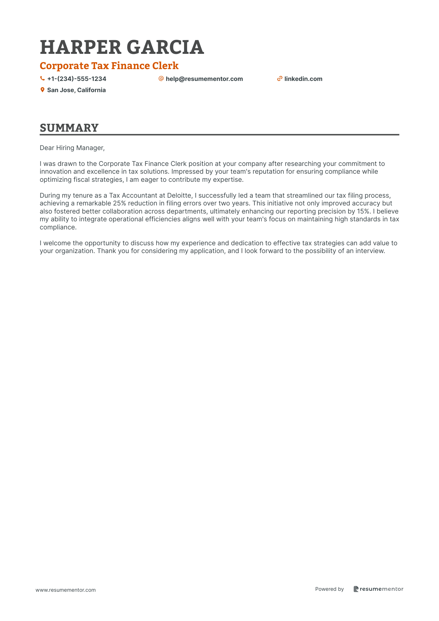 Corporate Tax Finance Clerk